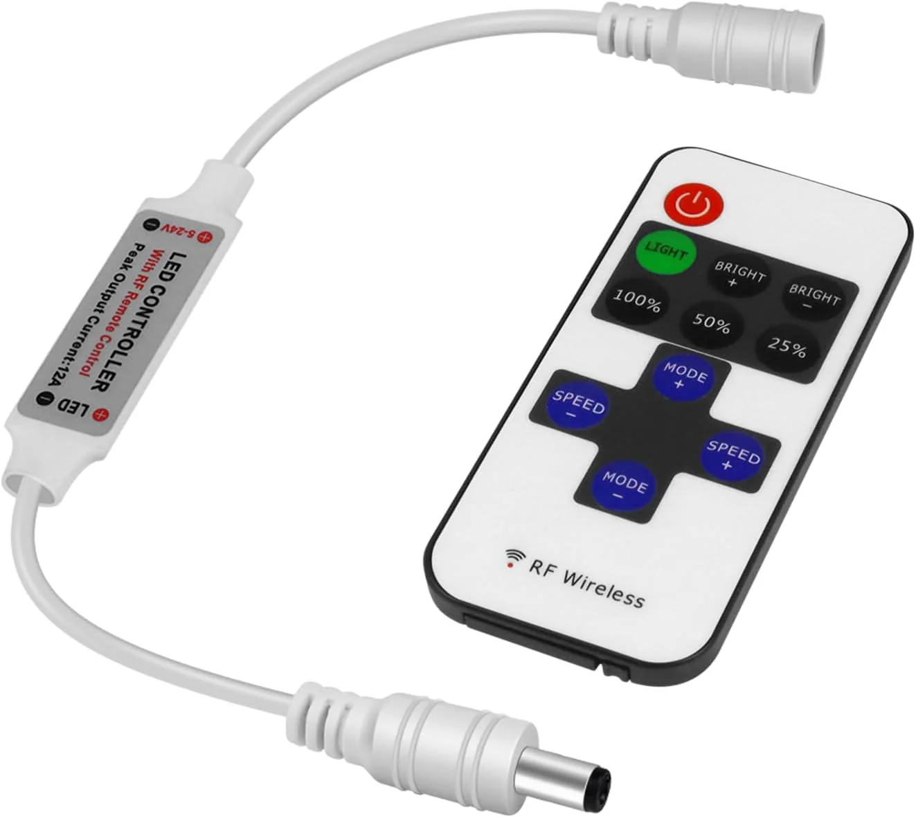 LED Strip Controller – 5V/24V – White RF Remote with Dimmer Function | For Single Color 5050/3528 Strips - Image 3