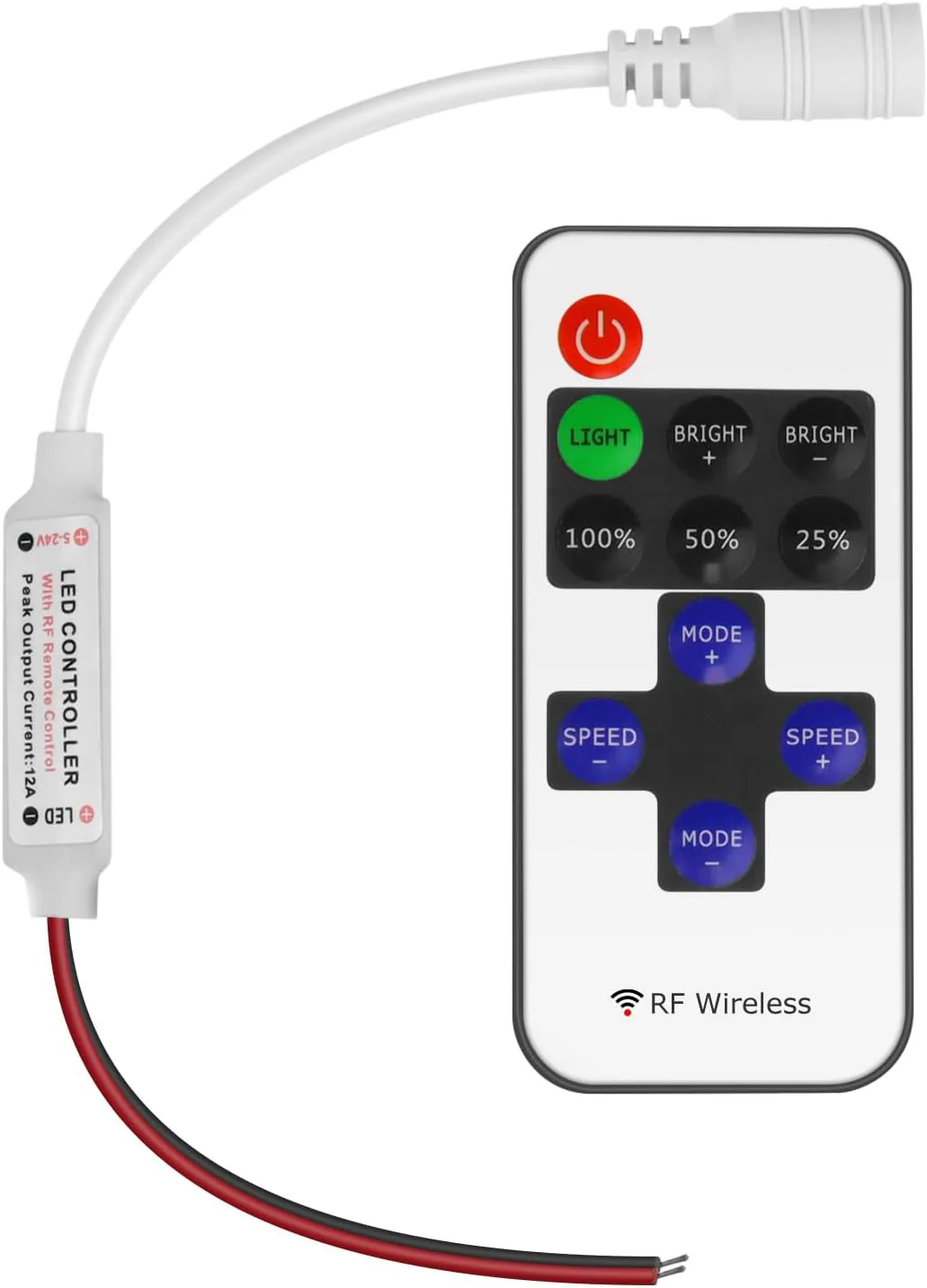 LED Strip Controller – 5V/24V – White RF Remote with Dimmer Function | For Single Color 5050/3528 Strips - Image 9