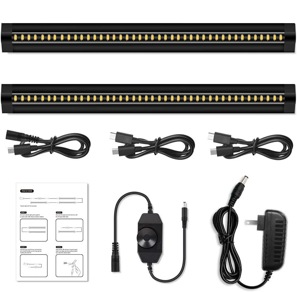 1/2/3 Pack 13 Inch Under Cabinet Light – 12V 5W | Warm / Nature White | Knob Dimmer | Adhesive Mount | Slim Design for Kitchen & Closet – Black Finish - Image 10