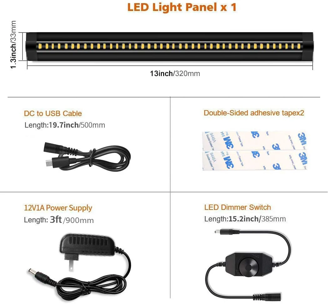 1/2/3 Pack 13 Inch Under Cabinet Light – 12V 5W | Warm / Nature White | Knob Dimmer | Adhesive Mount | Slim Design for Kitchen & Closet – Black Finish - Image 7