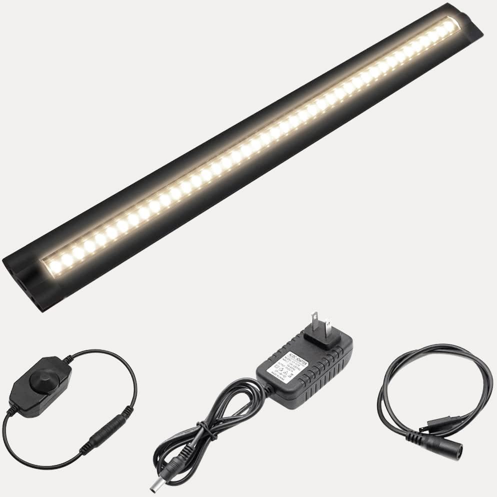 1/2/3 Pack 13 Inch Under Cabinet Light – 12V 5W | Warm / Nature White | Knob Dimmer | Adhesive Mount | Slim Design for Kitchen & Closet – Black Finish - Image 9