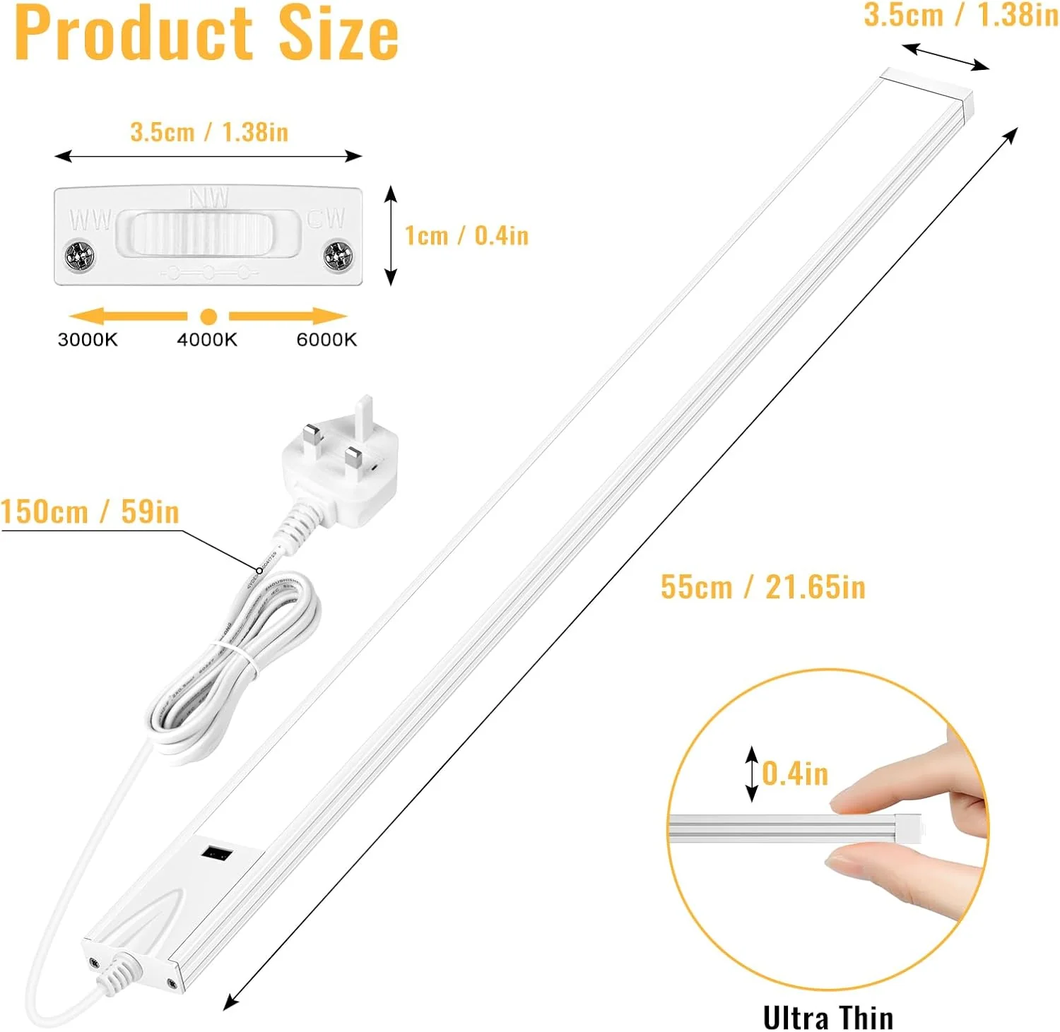 1/2 Pack 16 / 22 Inch Under Cabinet Light – 3CCT (3000K/4000K/6000K) | Hand Wave Sensor | Adhesive Mount | Slim Design for Cabinet & Shelf – White Finish - Image 11