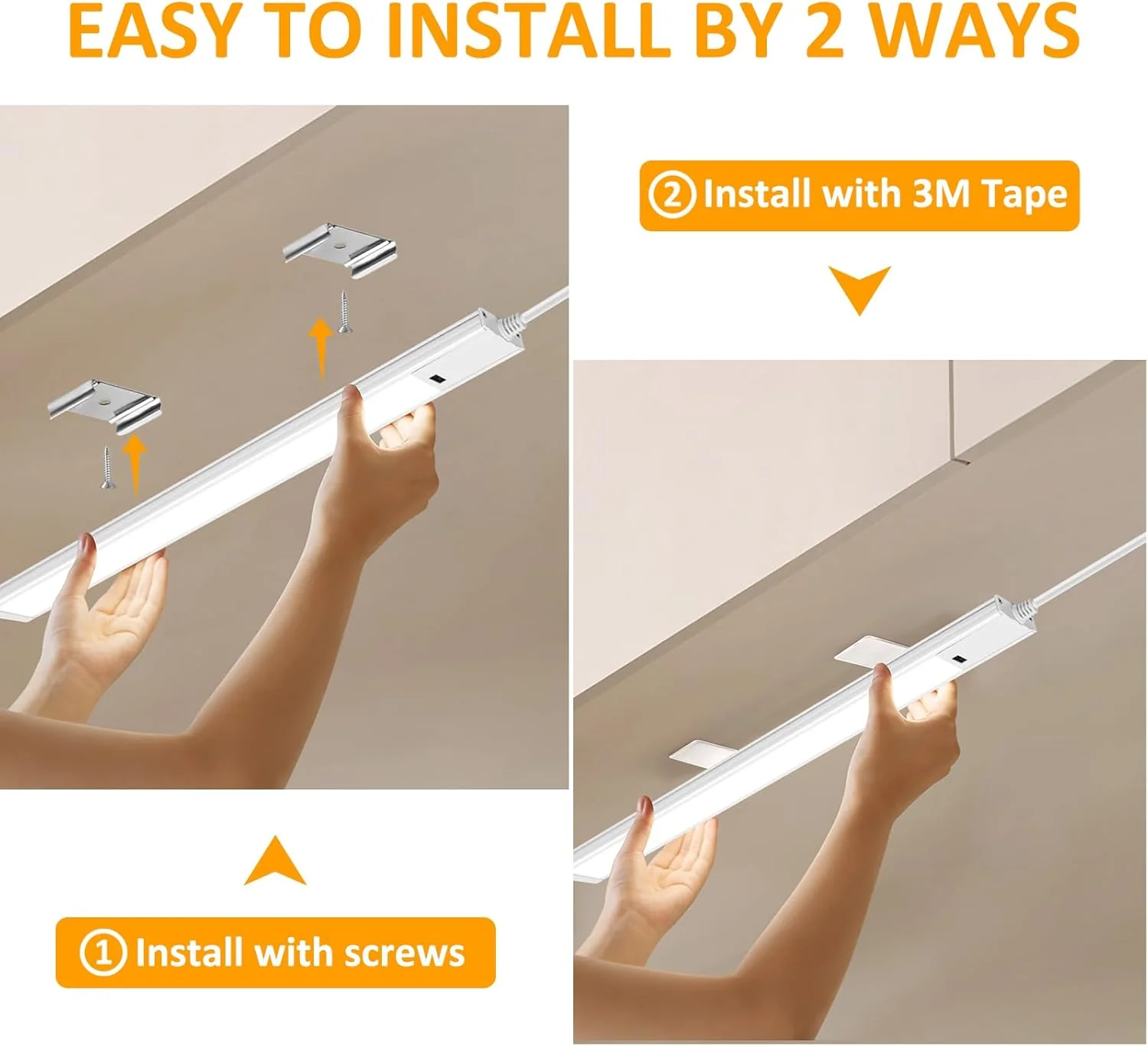 1/2 Pack 16 / 22 Inch Under Cabinet Light – 3CCT (3000K/4000K/6000K) | Hand Wave Sensor | Adhesive Mount | Slim Design for Cabinet & Shelf – White Finish - Image 6