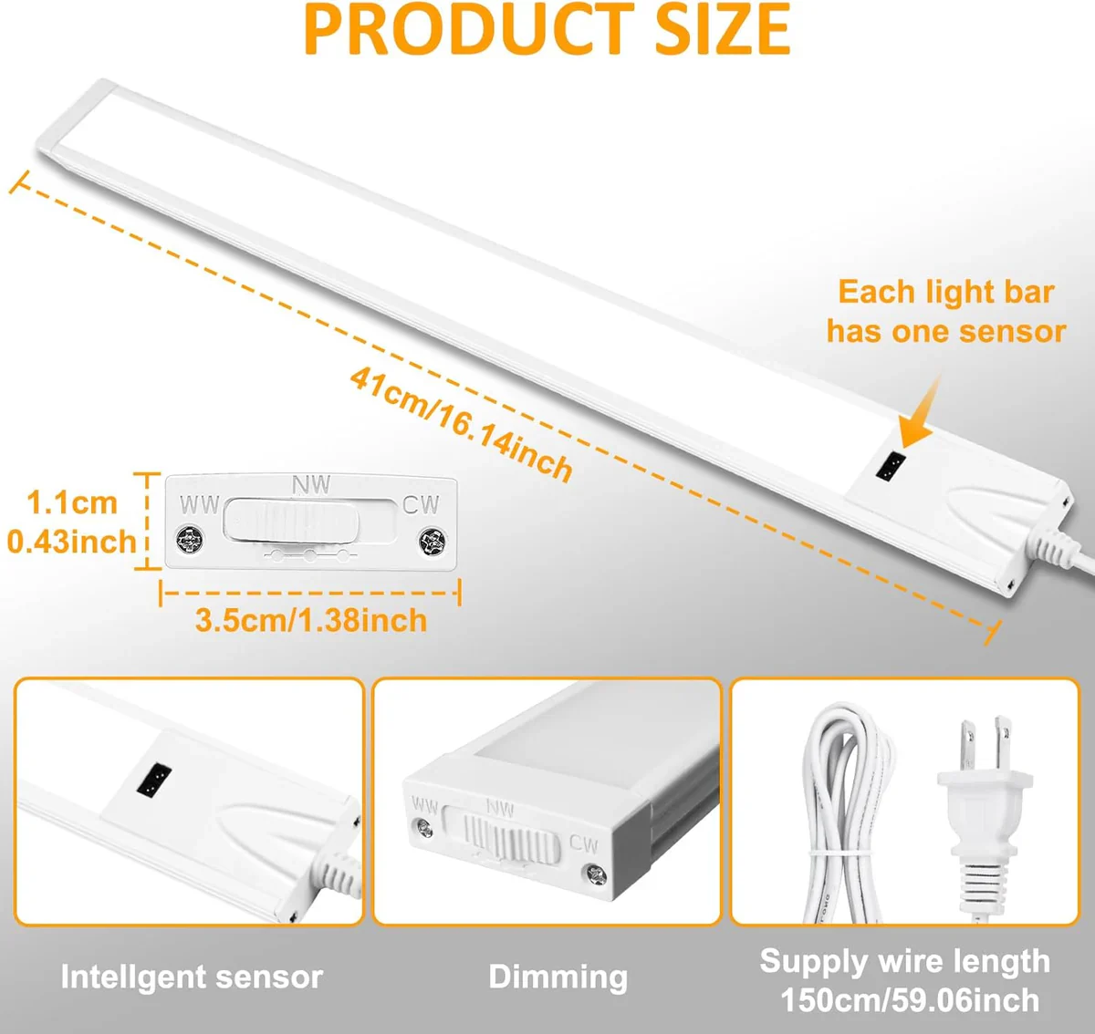 1/2 Pack 16 / 22 Inch Under Cabinet Light – 3CCT (3000K/4000K/6000K) | Hand Wave Sensor | Adhesive Mount | Slim Design for Cabinet & Shelf – White Finish - Image 9