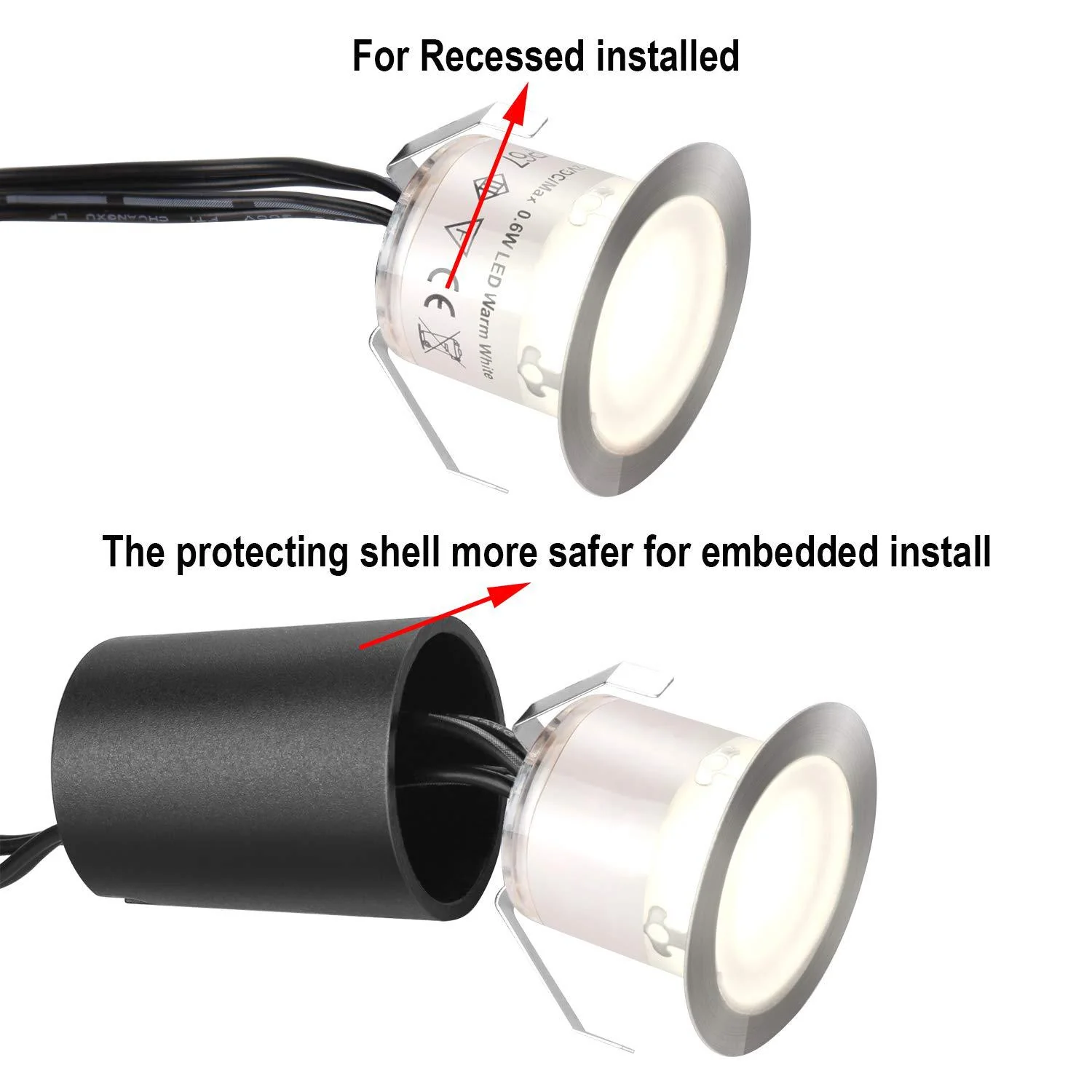 10/16-Pack Recessed LED Deck Lights – 0.6W Each | Warm White / Natural White | AC100–265V Input with Power Adapter | US / EU / UK / AU Plug Options | IP67 Waterproof Inground Step Lights Kit for Deck, Garden, Yard, Stairs & Pathway Lighting - Image 4