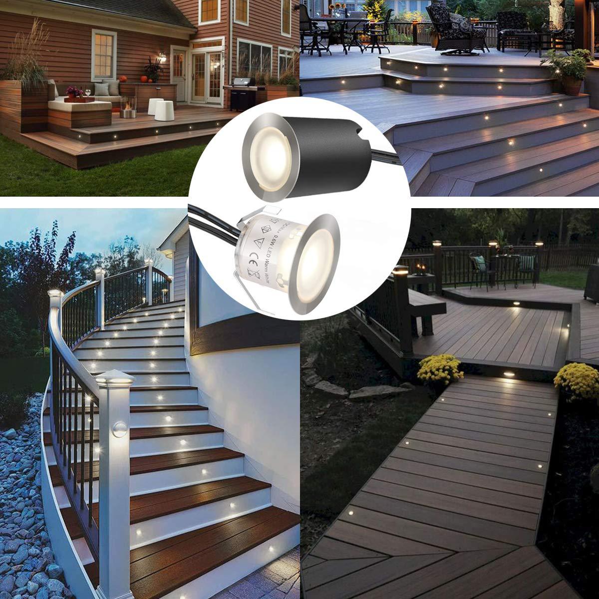 10/16-Pack Recessed LED Deck Lights – 0.6W Each | Warm White / Natural White | AC100–265V Input with Power Adapter | US / EU / UK / AU Plug Options | IP67 Waterproof Inground Step Lights Kit for Deck, Garden, Yard, Stairs & Pathway Lighting - Image 9