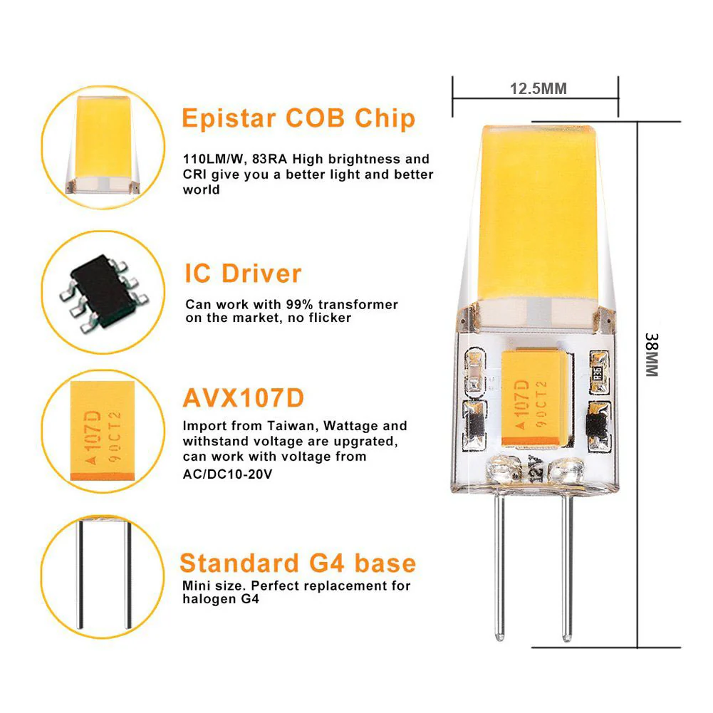 10 Pack G4 LED Light Bulb Bi-Pin Silicon Encapsulation 12V 2.5 W 1508 COB LEDs CRI>80 230-250Lumen 25W Equivalent - Image 4