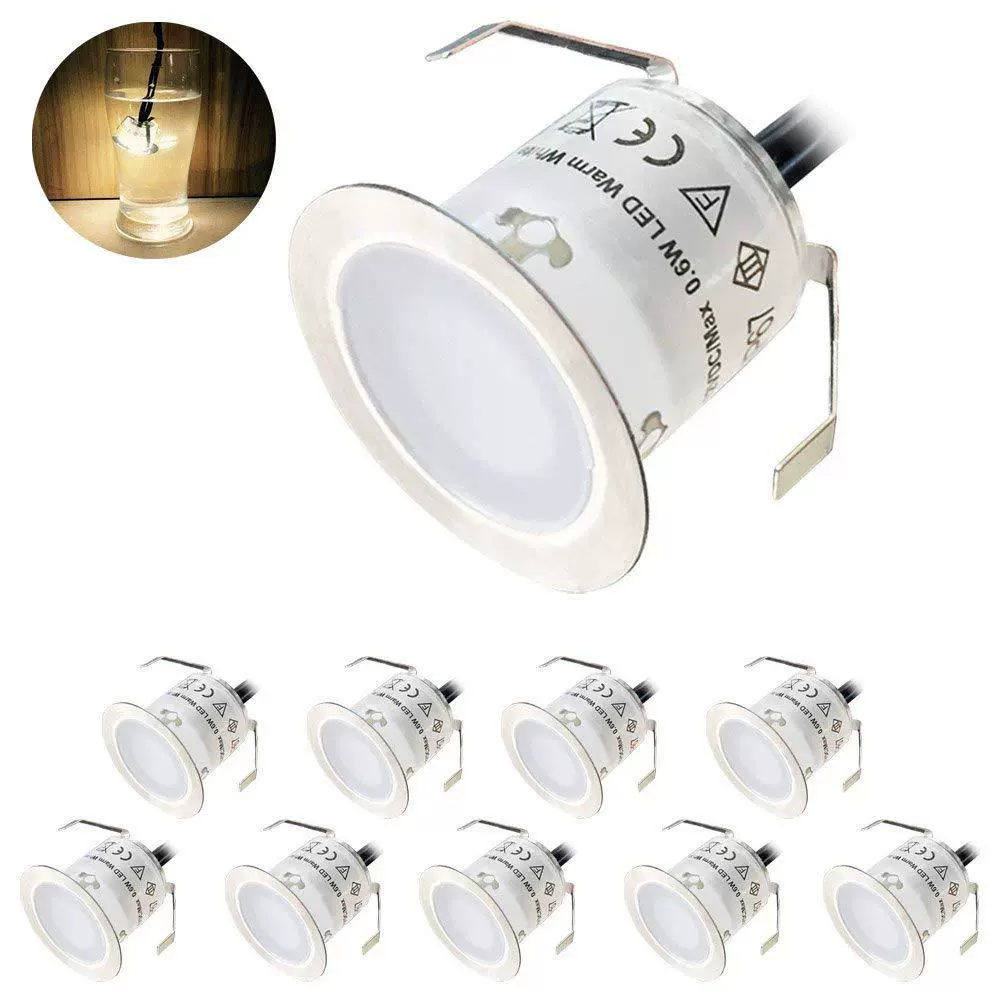 10-Pack Recessed LED Deck Lights – 0.6W Each | Warm White / Natural White  | AC100–265V Input with Power Adapter | US / EU / UK / AU Plug Options | IP67 Waterproof Inground Step Lights Kit for Deck, Garden, Yard, Stairs & Pathway Lighting - Image 3