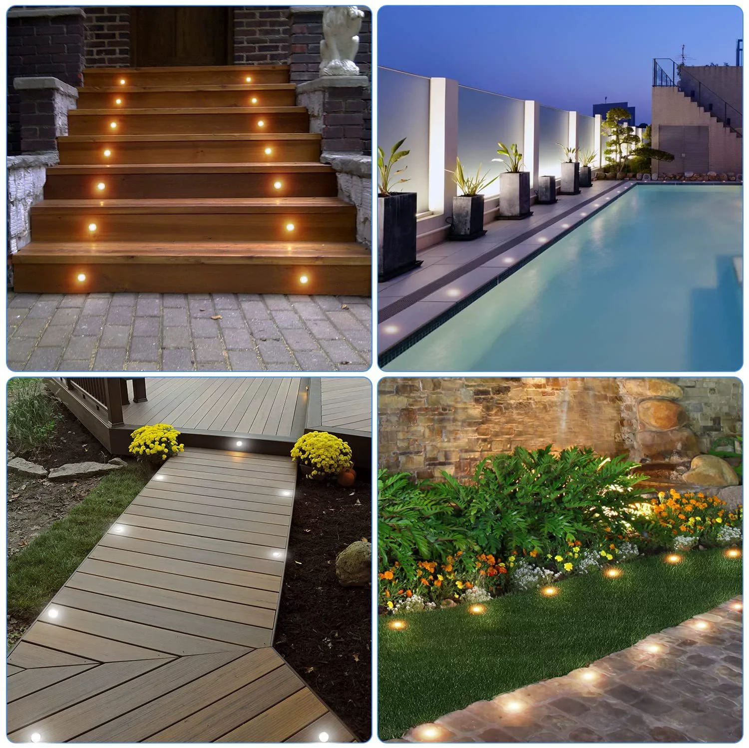 10-Pack Recessed LED Deck Lights – 0.8W Each | 3CCT Selectable 3000K / 4000K / 6000K  | Remote Control Color Temperature Switching | AC100–265V Input with Power Adapter | US / EU / UK / AU Plug Options | IP67 Waterproof Inground Step Lights Kit - Image 3