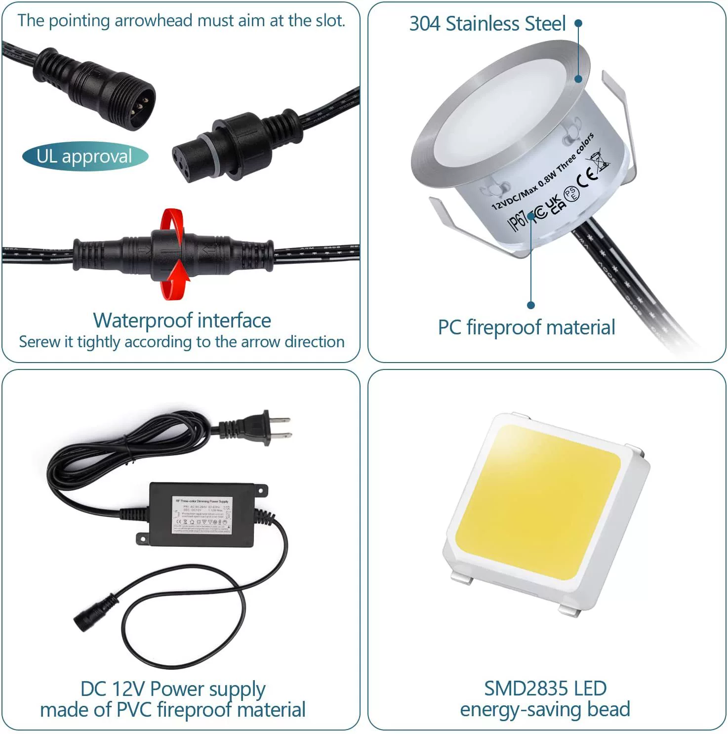 10-Pack RGB Recessed LED Deck Lights – Remote Control | AC100–265V Input with Power Adapter | US / EU / UK / AU Plug Options | IP67 Waterproof Inground Step Lights Kit for Deck, Garden, Yard, Stairs & Pathway Lighting - Image 2