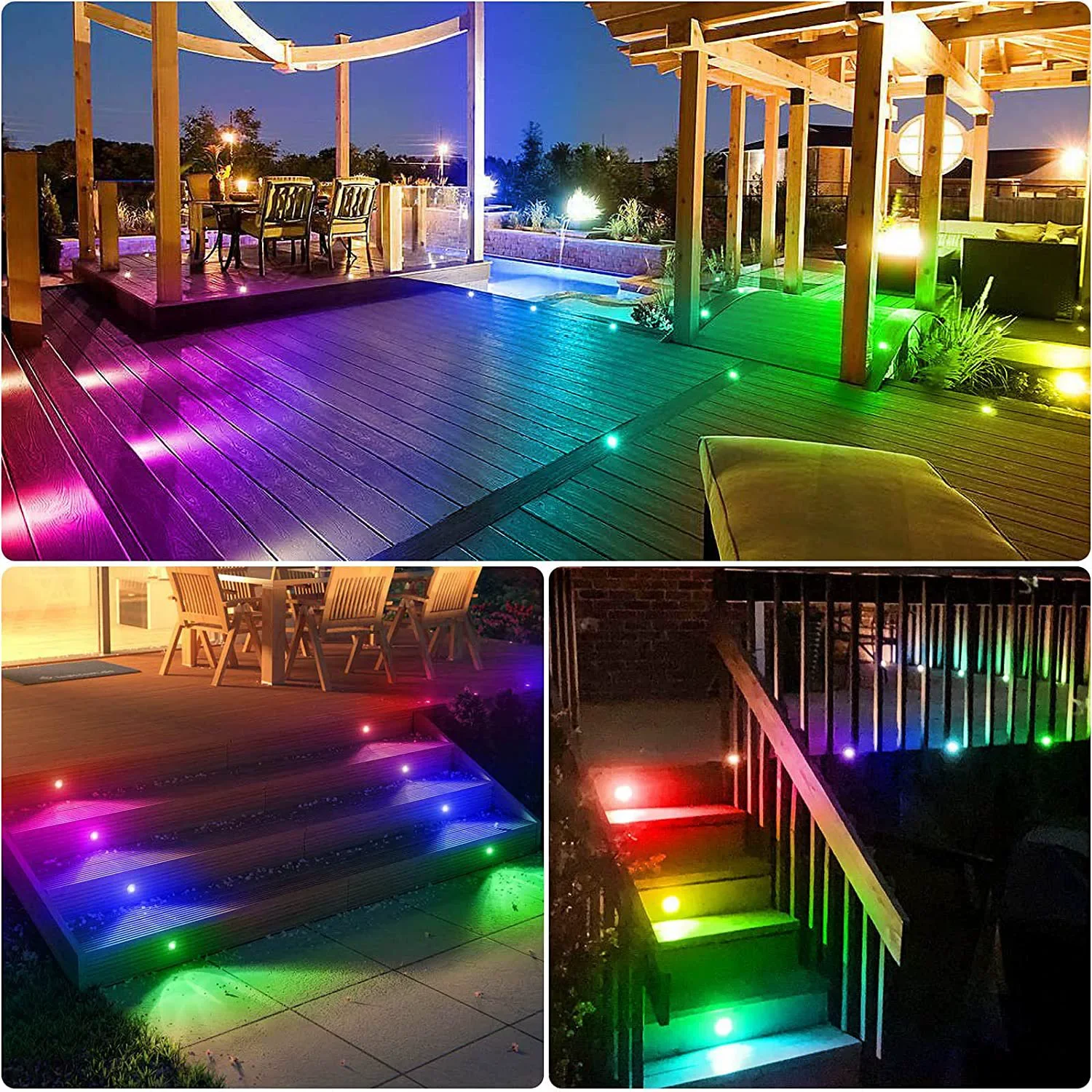 10-Pack RGB Recessed LED Deck Lights – Remote Control | AC100–265V Input with Power Adapter | US / EU / UK / AU Plug Options | IP67 Waterproof Inground Step Lights Kit for Deck, Garden, Yard, Stairs & Pathway Lighting - Image 3