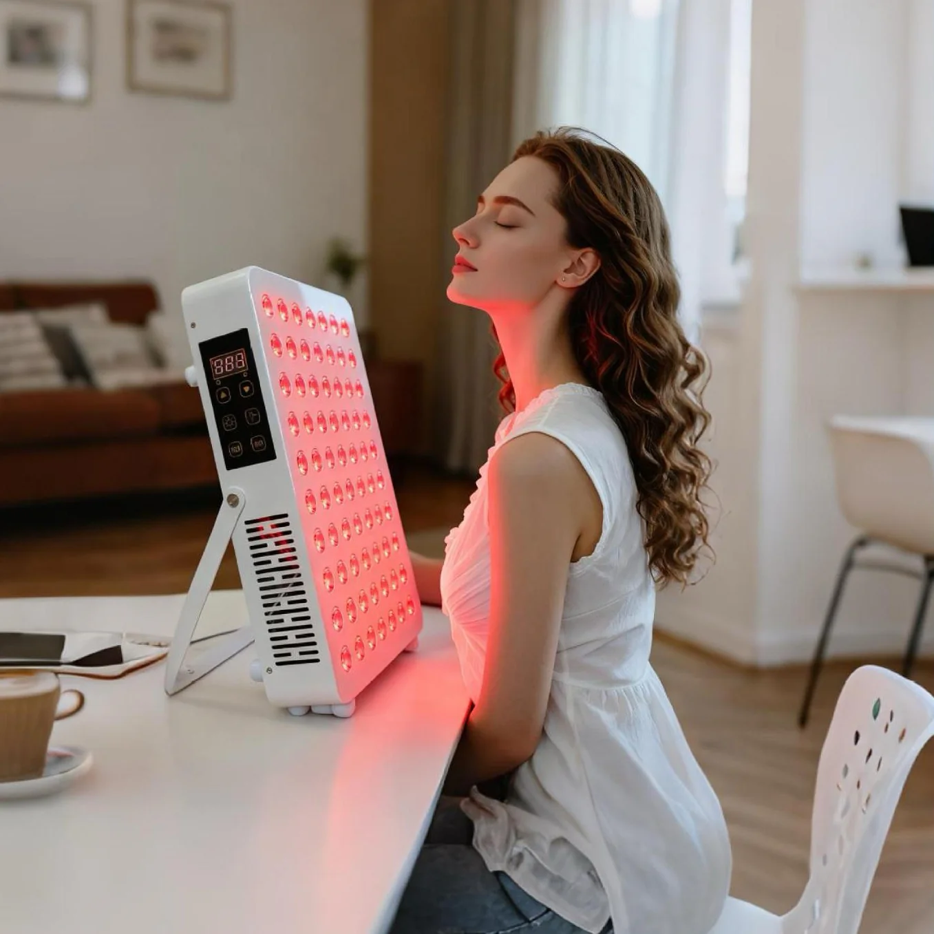 100W Desktop Infrared Therapy Lamp – 70 LEDs | Touch Screen | Red Light 660nm & IR 850nm | Dimmable & Timer | AC100–240V | Desktop Stand Design | for Skin Beauty | Included Hanging Rope, Protective Goggles | US / EU / UK / AU Plug - Image 2