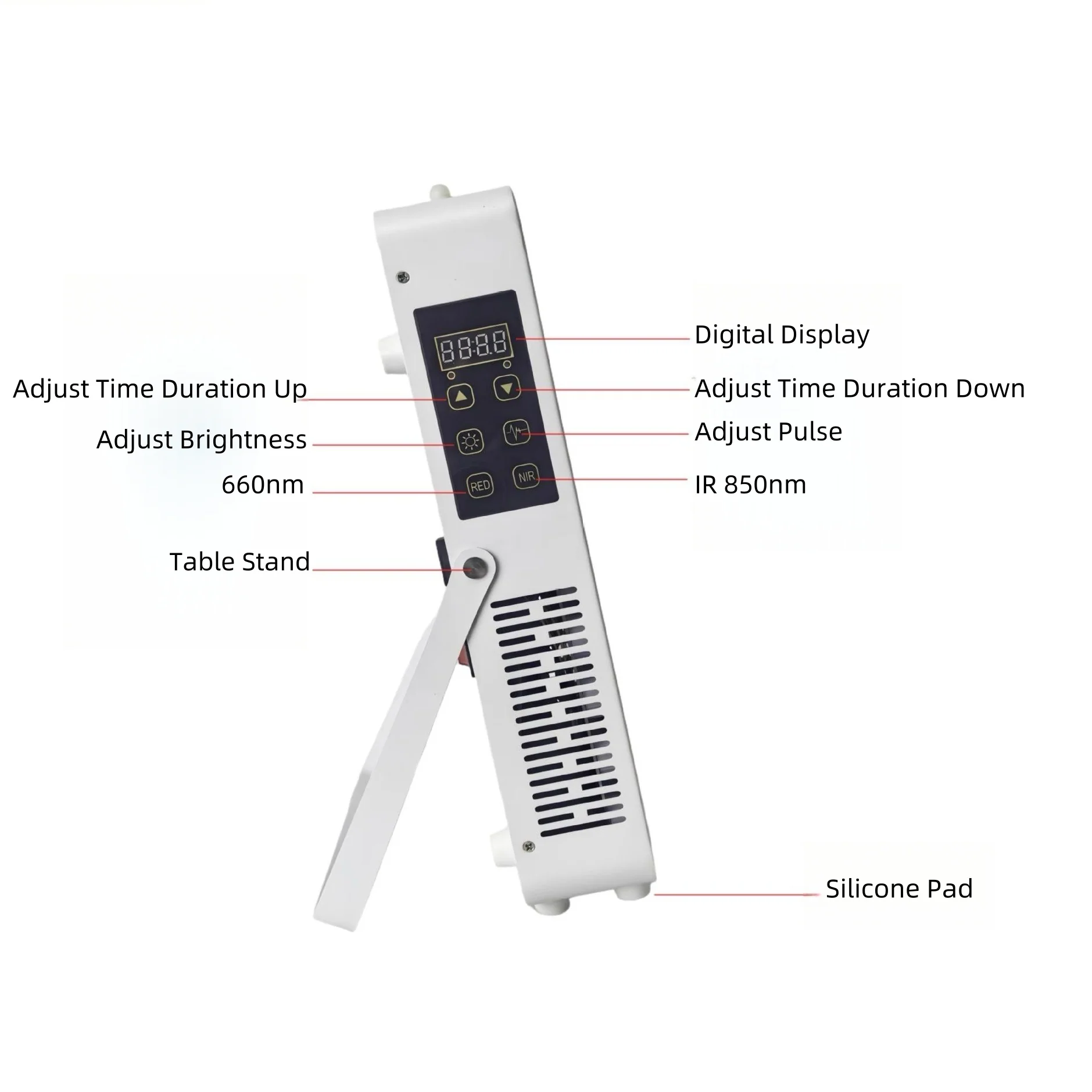 100W Desktop Infrared Therapy Lamp – 70 LEDs | Touch Screen | Red Light 660nm & IR 850nm | Dimmable & Timer | AC100–240V | Desktop Stand Design | for Skin Beauty | Included Hanging Rope, Protective Goggles | US / EU / UK / AU Plug - Image 3