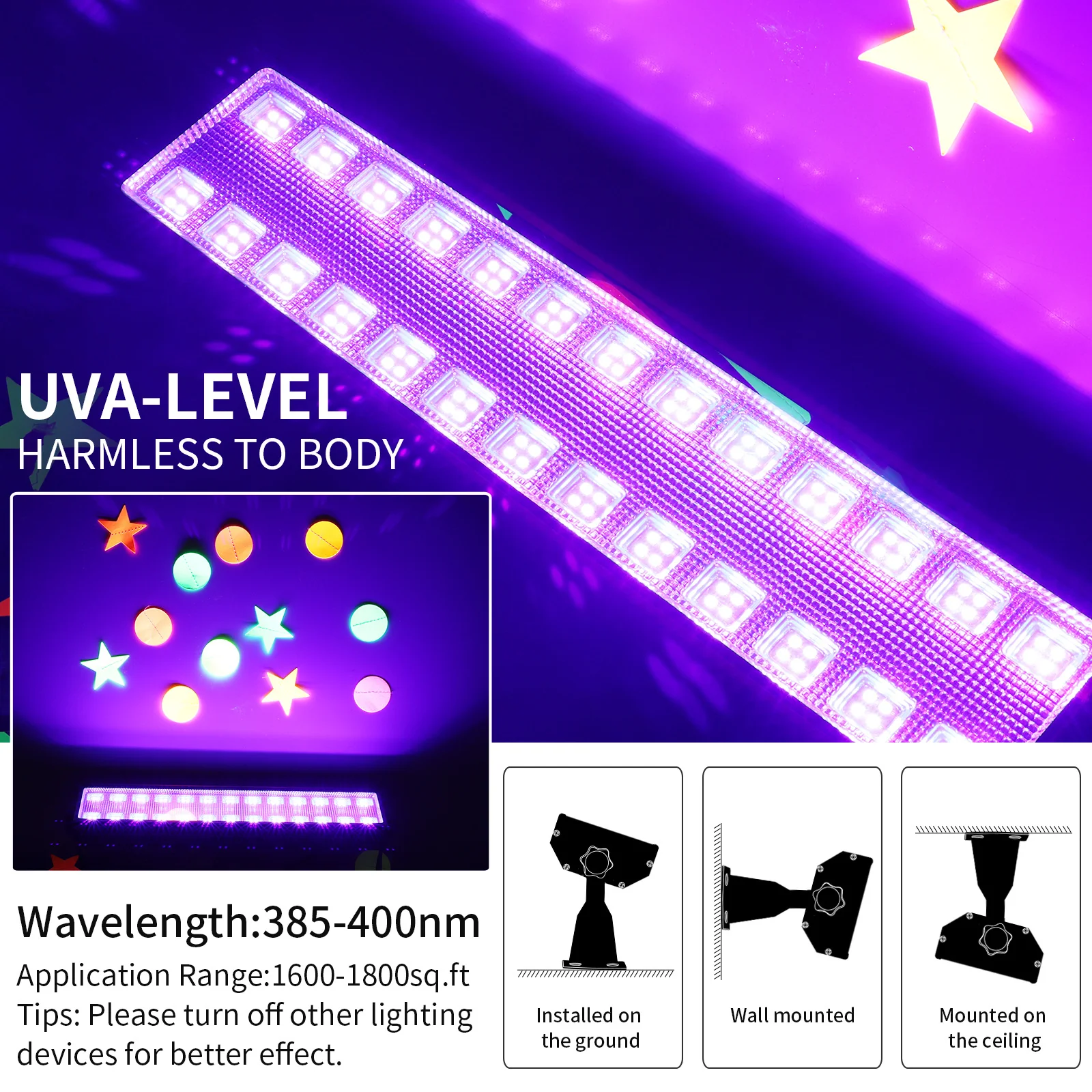 100W UV LED Wall Washer Light – 395–400nm Black Light |AC110V / AC220V| Plug-in with On/Off Switch | Fluorescent Effect for Stage, Party & Event Lighting | 1 / 2-Pack - Image 4