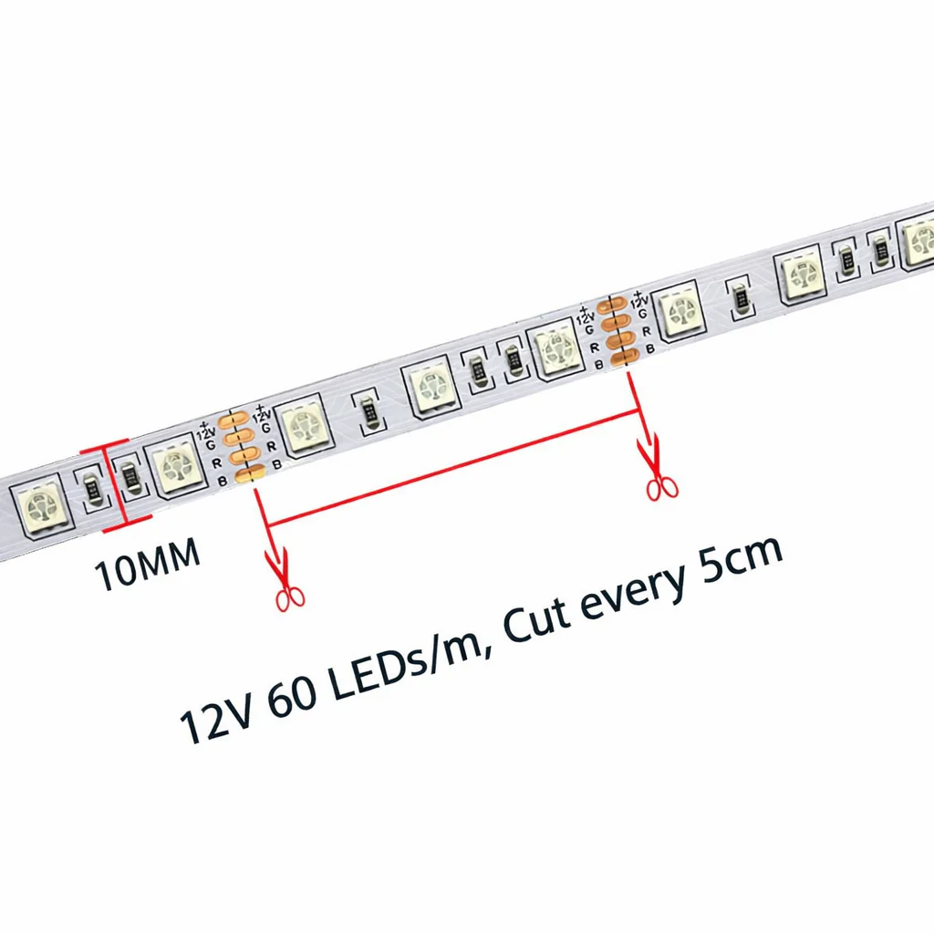 10MM Wide SMD5050 RGB LED Strip Light - DC12V | 60 / 120 LEDs/M | 10mm PCB | IP00 / IP65 / IP67 | for Mirror, Kitchen Cabinet, Bedroom | 5/50M - Image 3