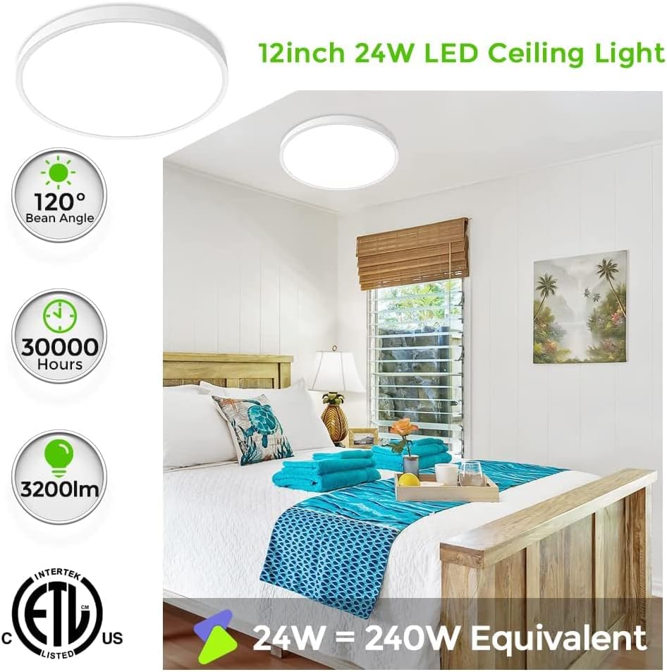 12 Inch Round LED Ceiling Light – 24W – White – 3000K / 4500K / 5000K / 6500K – Flush Mount Ceiling Light – Local Stock (US/UK/DE) - Image 3