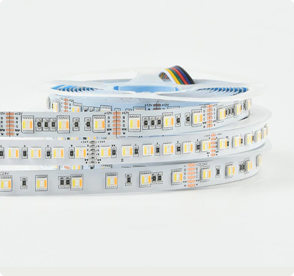 12MM Wide RGBCCT LED Strip Light - DC12V / 24V | 5-In-1 SMD5050-60 LEDs/M | IP00 / IP65 / IP67 | for Mirror, Kitchen Cabinet, Bedroom | 5/50M - Image 2