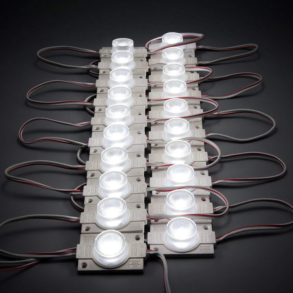 12V 1.5W LED Module with Lens, 20pcs/String, 150LM, IP65 Waterproof Sign Module for Light Box, Channel Letter, and Signage Backlighting – 6500K / 3000K / Red / Green / Blue / Yellow / Pink - Image 2