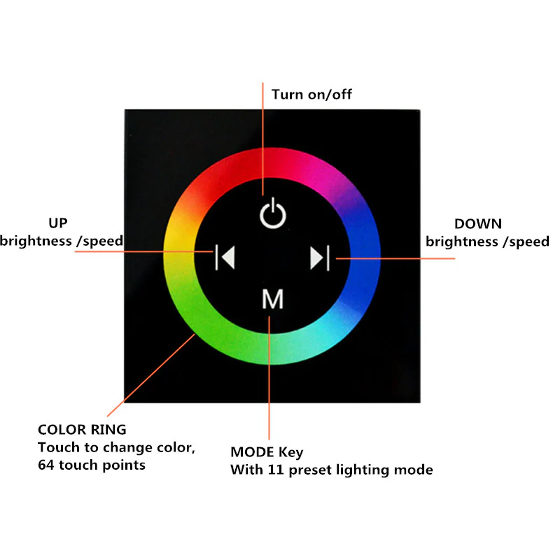 12V-24V DC TM08 Wall Panel Touchable Color Ring LED Controller for RGB Color Changing LED Strips - Image 3