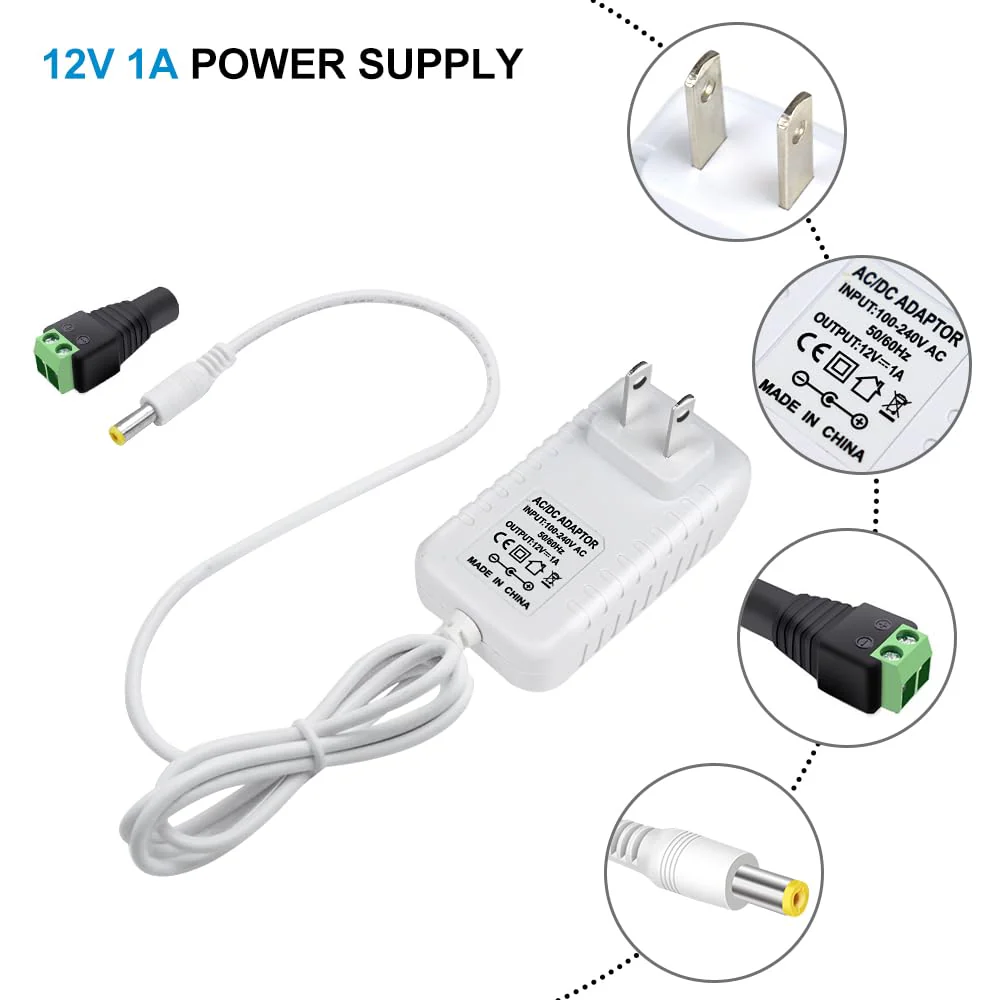 12V Power Supply Adapter 12W/24W/36W, AC 100–240V Input, Wall Plug Transformer, White Case — US Plug, LED Driver for Strip/CCTV/Electronics - Image 5