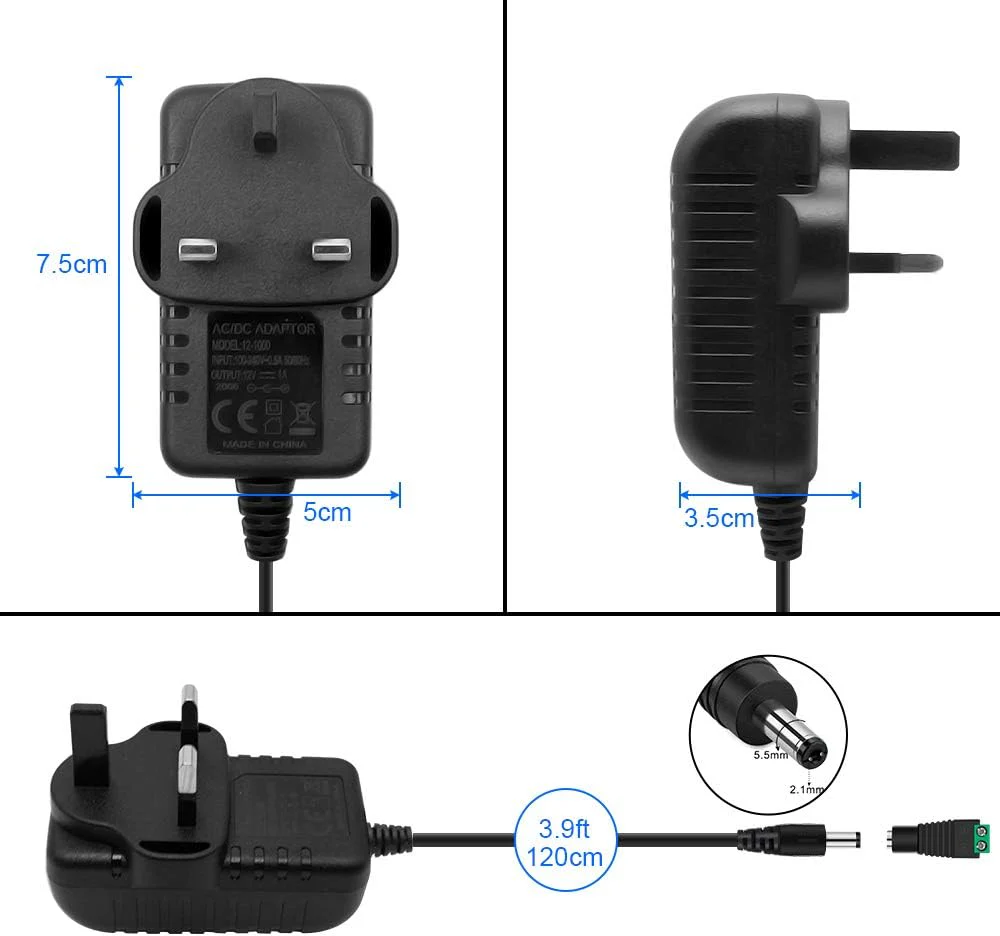 12V Power Supply Adapter 12W/24W, AC 100–240V Input, Wall Plug Transformer, Black Case — US/UK Plug, LED Driver for Strip/CCTV/Electronics - Image 8