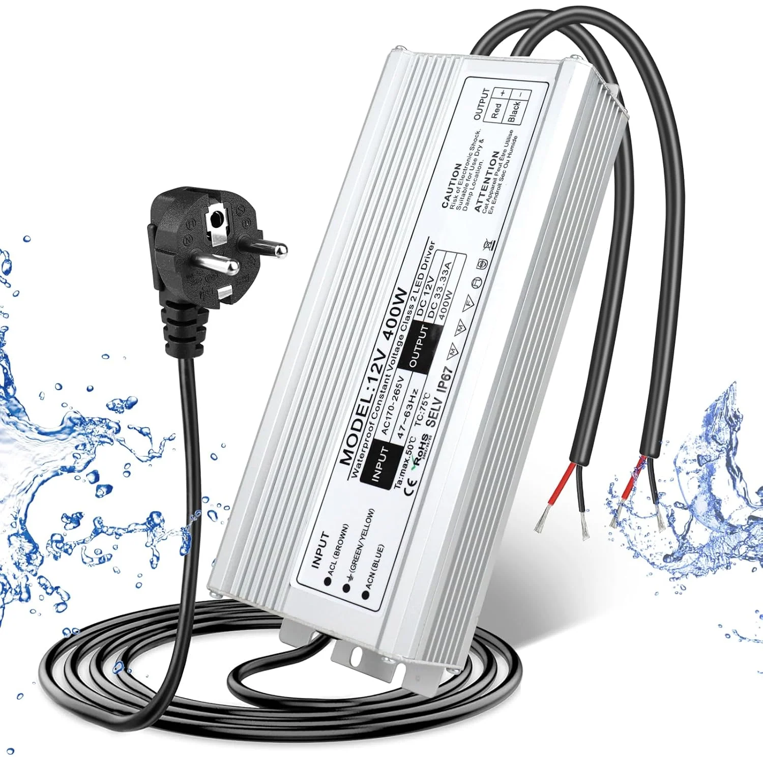 12V Waterproof LED Power Supply, 175–265V Input, 200W–500W, Single/Dual Wire Output, Outdoor LED Driver, CE/RoHS/FCC — UK/EU Plug & Wire Leads Options - Image 11