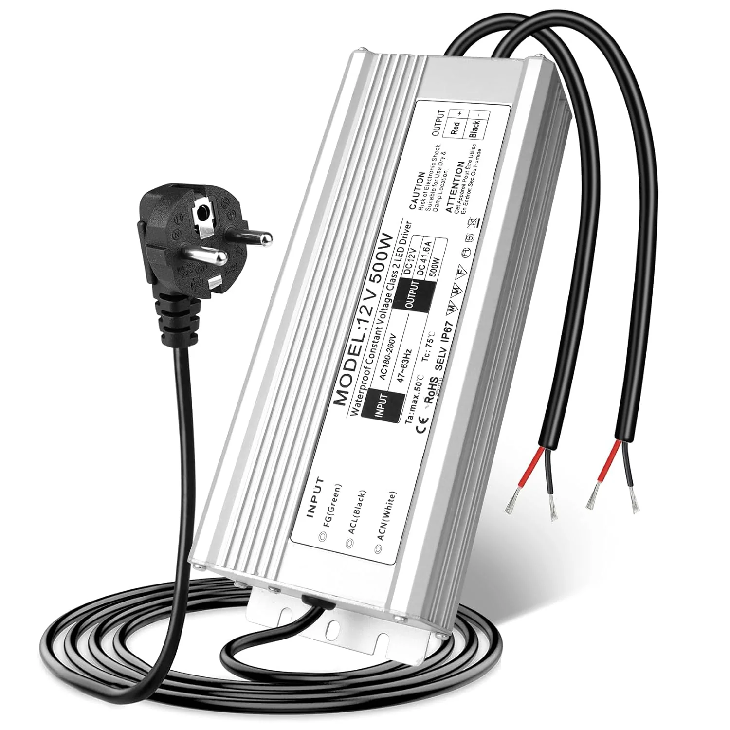 12V Waterproof LED Power Supply, 175–265V Input, 200W–500W, Single/Dual Wire Output, Outdoor LED Driver, CE/RoHS/FCC — UK/EU Plug & Wire Leads Options - Image 15