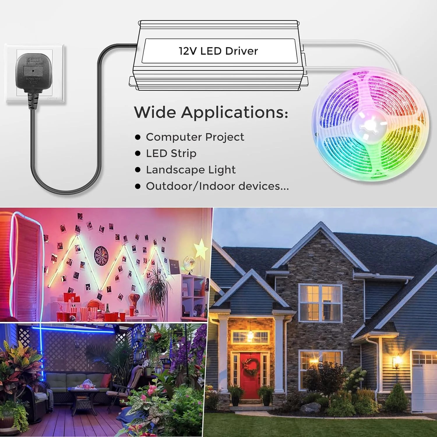 12V Waterproof LED Power Supply, 175–265V Input, 200W–500W, Single/Dual Wire Output, Outdoor LED Driver, CE/RoHS/FCC — UK/EU Plug & Wire Leads Options - Image 8