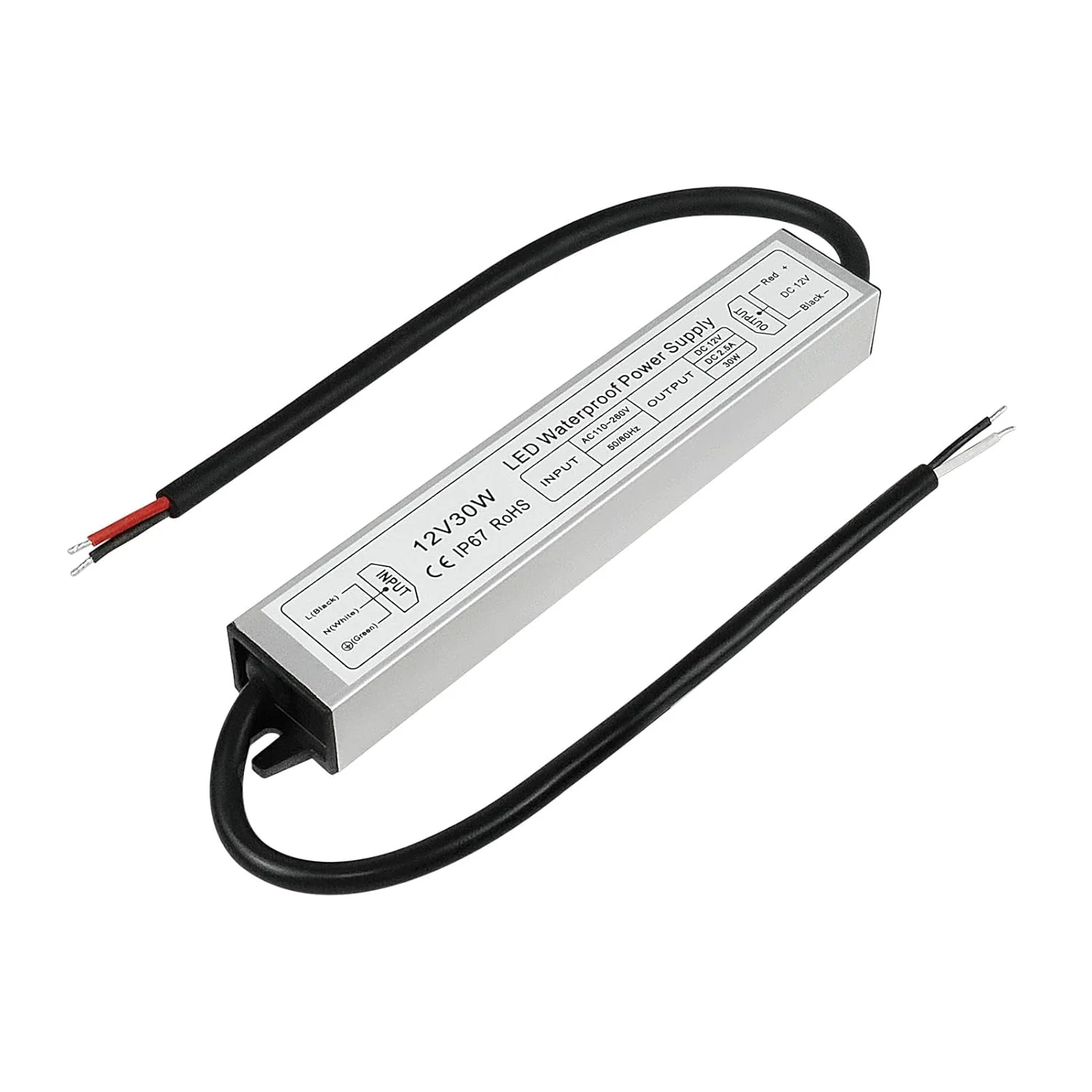 12V Waterproof LED Power Supply 30W–300W, 90–265V Input, Single/Dual Wire Output, Outdoor LED Driver, CE/RoHS/FCC —US/UK/EU Plug & Wire Leads Options - Image 12