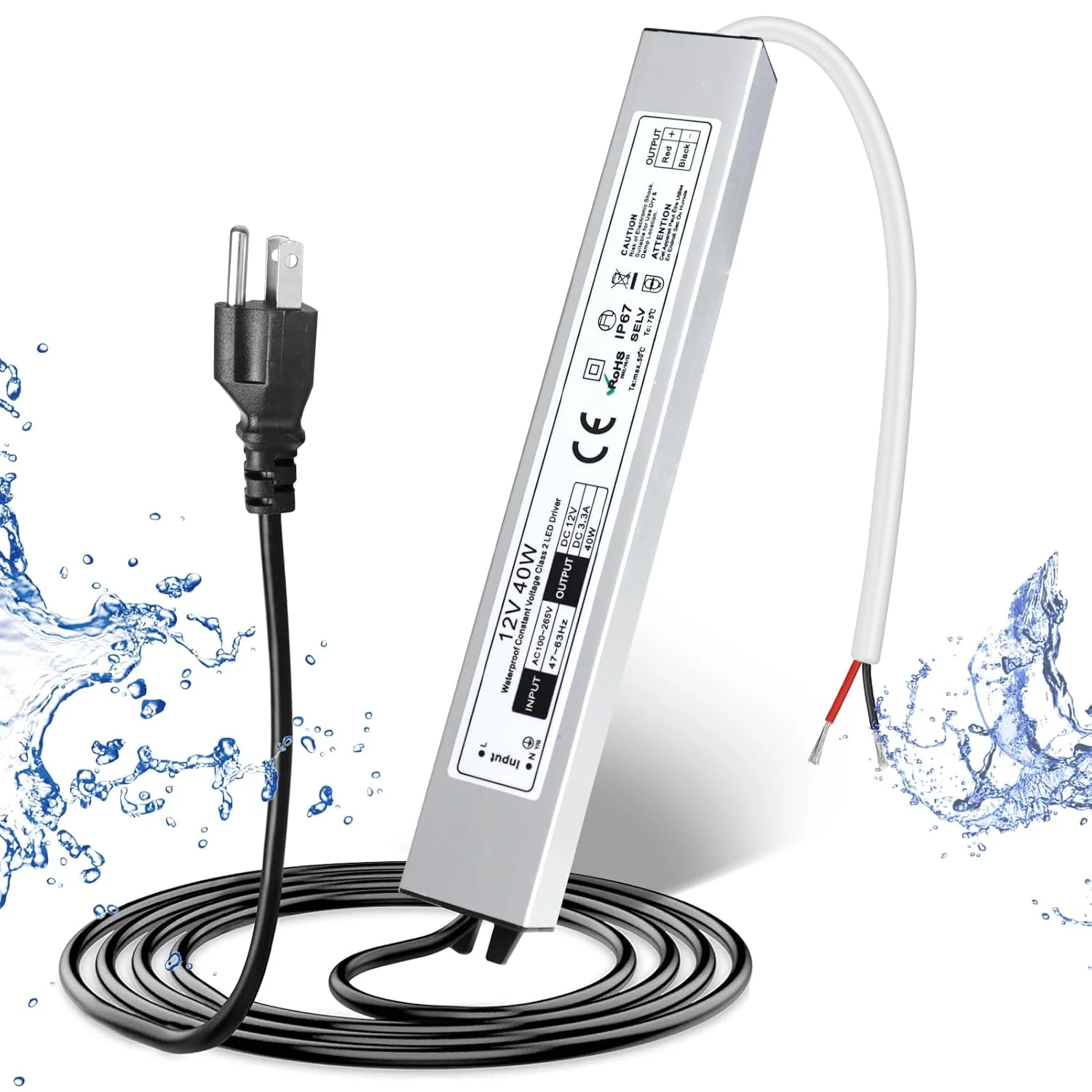 12V Waterproof LED Power Supply 30W–300W, 90–265V Input, Single/Dual Wire Output, Outdoor LED Driver, CE/RoHS/FCC —US/UK/EU Plug & Wire Leads Options - Image 14