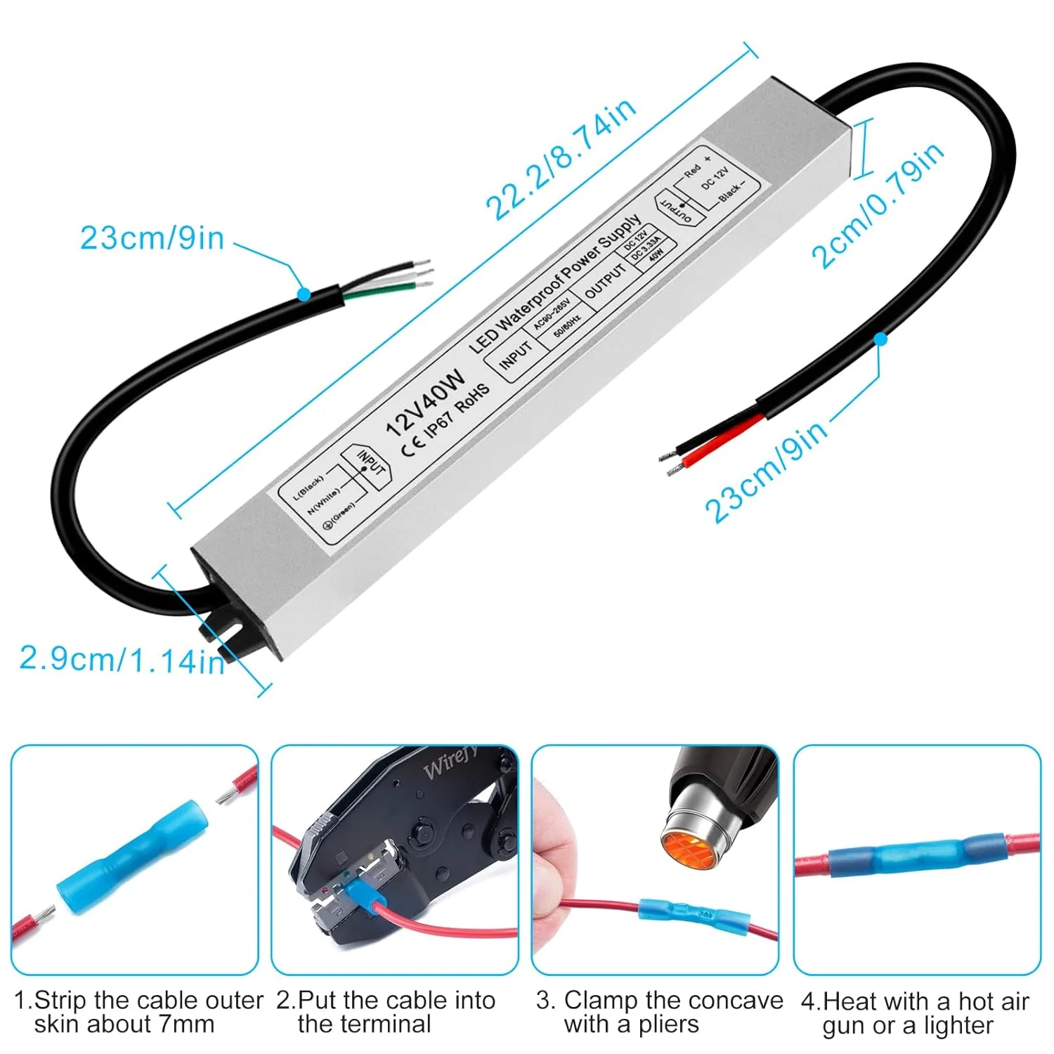 12V Waterproof LED Power Supply 30W–300W, 90–265V Input, Single/Dual Wire Output, Outdoor LED Driver, CE/RoHS/FCC —US/UK/EU Plug & Wire Leads Options - Image 19