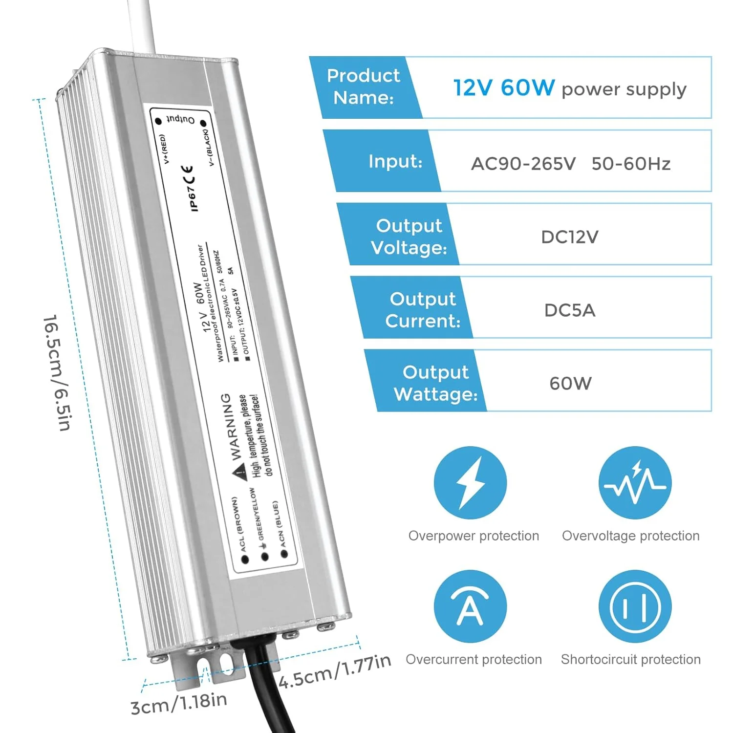 12V Waterproof LED Power Supply 30W–300W, 90–265V Input, Single/Dual Wire Output, Outdoor LED Driver, CE/RoHS/FCC —US/UK/EU Plug & Wire Leads Options - Image 22