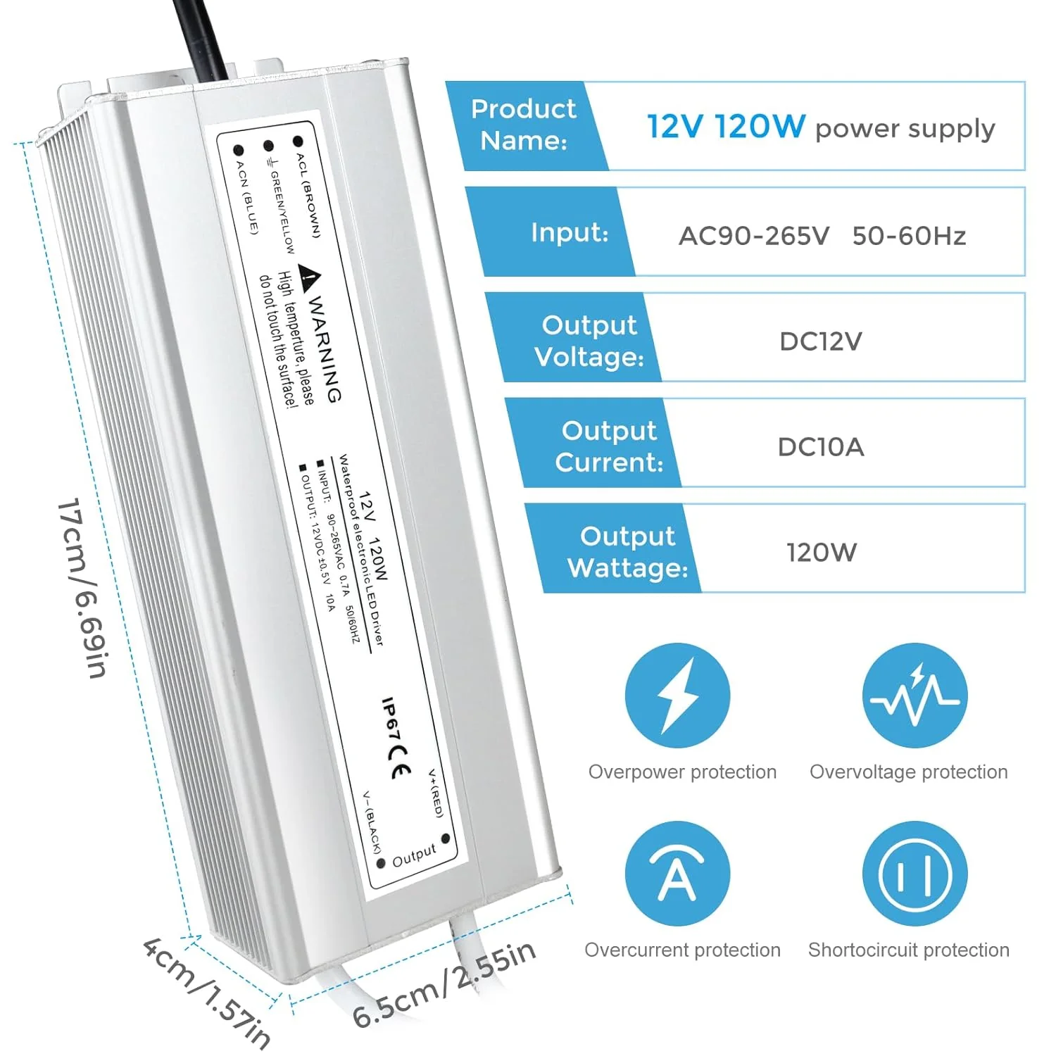 12V Waterproof LED Power Supply 30W–300W, 90–265V Input, Single/Dual Wire Output, Outdoor LED Driver, CE/RoHS/FCC —US/UK/EU Plug & Wire Leads Options - Image 30