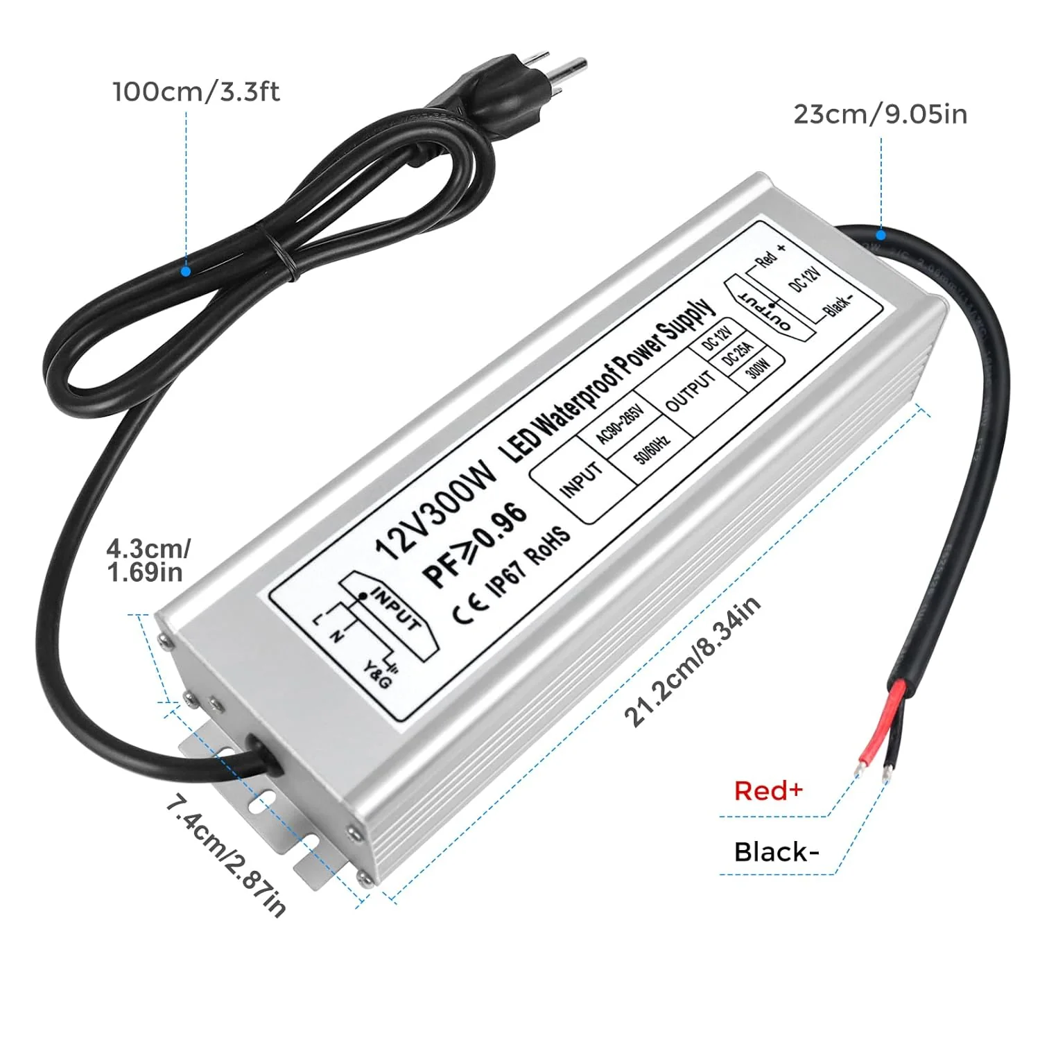 12V Waterproof LED Power Supply 30W–300W, 90–265V Input, Single/Dual Wire Output, Outdoor LED Driver, CE/RoHS/FCC —US/UK/EU Plug & Wire Leads Options - Image 38