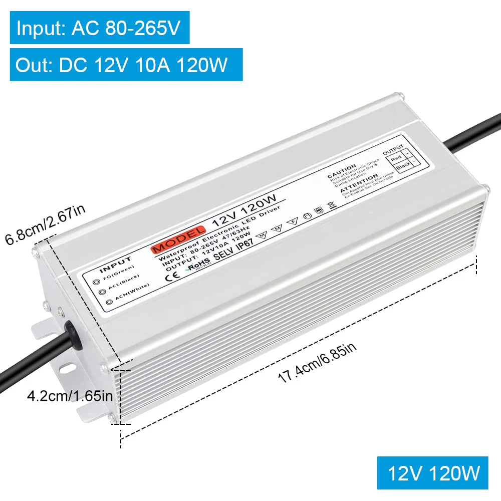12V Waterproof LED Power Supply 30W–300W, 90–265V Input, Single/Dual Wire Output, Outdoor LED Driver, CE/RoHS/FCC —US/UK/EU Plug & Wire Leads Options - Image 40