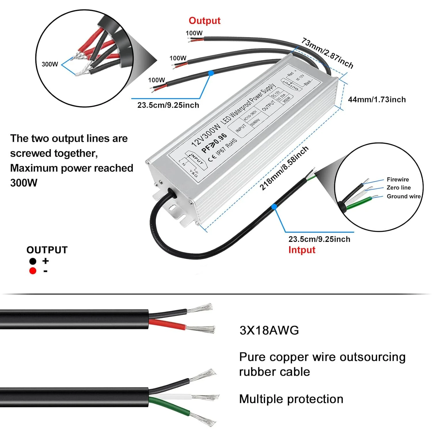 12V Waterproof LED Power Supply 30W–300W, 90–265V Input, Single/Dual Wire Output, Outdoor LED Driver, CE/RoHS/FCC —US/UK/EU Plug & Wire Leads Options - Image 42