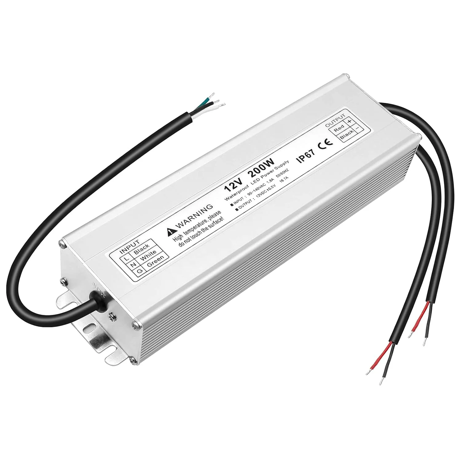 12V Waterproof LED Transformer, 90–140V Input, 200W–500W, Single/Dual Wire Output, CE/RoHS/FCC — US Plug & Wire Leads Options - Image 11