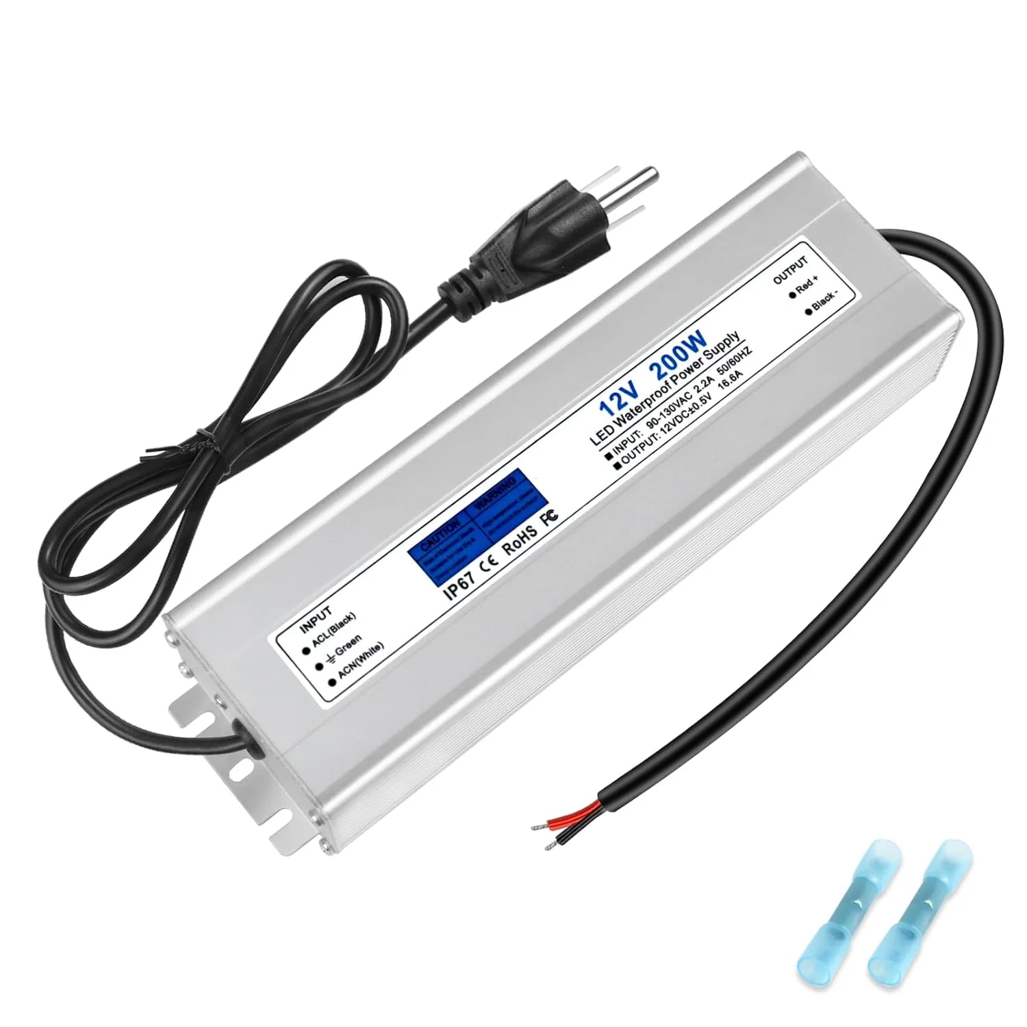 12V Waterproof LED Transformer, 90–140V Input, 200W–500W, Single/Dual Wire Output, CE/RoHS/FCC — US Plug & Wire Leads Options - Image 9