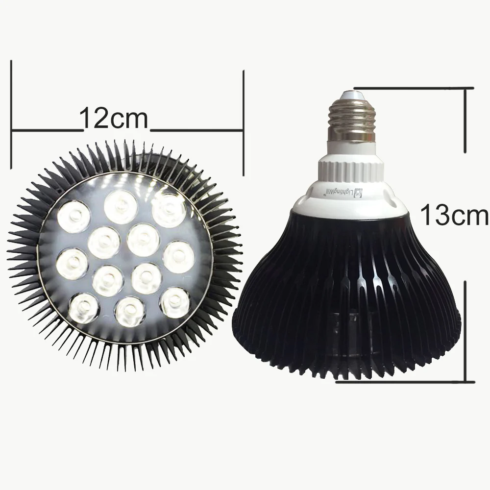 12W (12x1W) PAR38 LED Lamp with E27 Edison Screw Base 90W Equivalent 100-240V AC Black Housing Indoor Type - Image 4