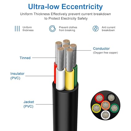 14 AWG Electrical Wire, 6/7/8 Conductor Stranded Tinned Copper Cable, Black/White PVC Multi-Core Power Cord, Flexible Control Extension Cable — 10/20/50m (33ft–165ft) Options - Image 6