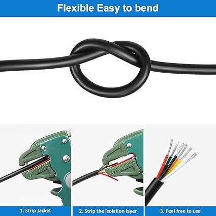 14 AWG Electrical Wire, 6/7/8 Conductor Stranded Tinned Copper Cable, Black/White PVC Multi-Core Power Cord, Flexible Control Extension Cable — 10/20/50m (33ft–165ft) Options - Image 8
