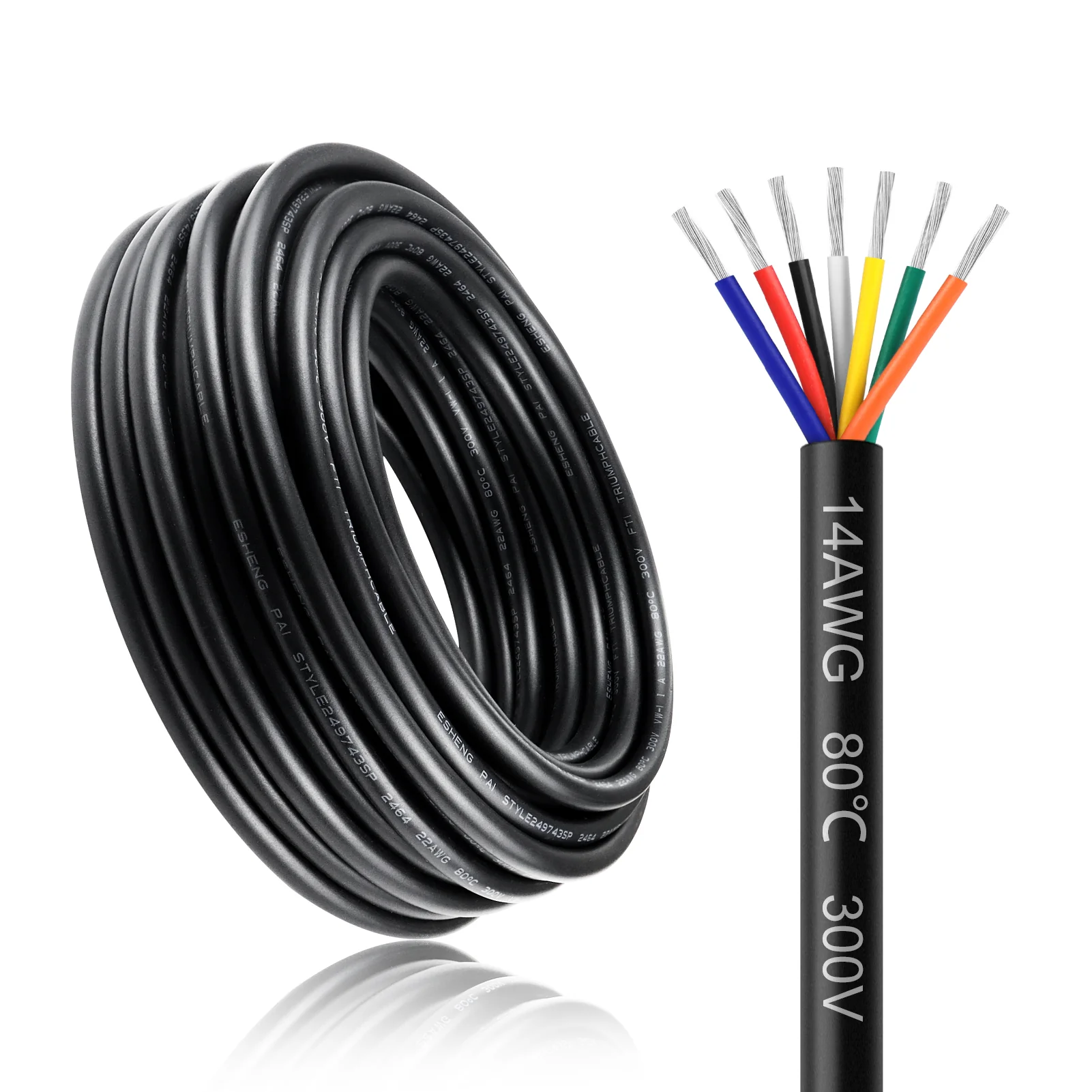 14 AWG Electrical Wire, 6/7/8 Conductor Stranded Tinned Copper Cable, Black/White PVC Multi-Core Power Cord, Flexible Control Extension Cable — 10/20/50m (33ft–165ft) Options - Image 9