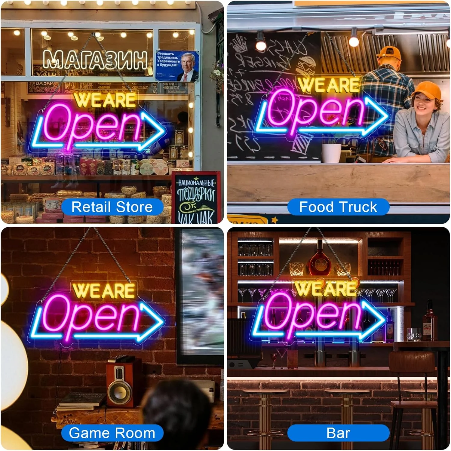 16.1"X 7.8" LED Neon WE ARE Open Sign, Dimmable Open Signs for Business, Bright Blue&Pink&Yellow Neon Open Sign Powered by USB, LED Sign for Coffee Shop Bar Salon Restaurant Pubs - Image 5