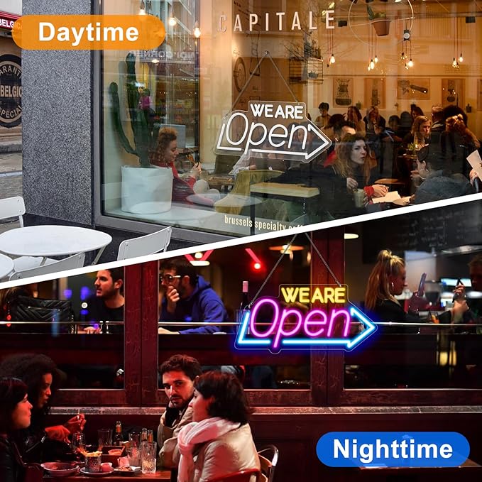 16.1"X 7.8" LED Neon WE ARE Open Sign, Dimmable Open Signs for Business, Bright Blue&Pink&Yellow Neon Open Sign Powered by USB, LED Sign for Coffee Shop Bar Salon Restaurant Pubs - Image 6