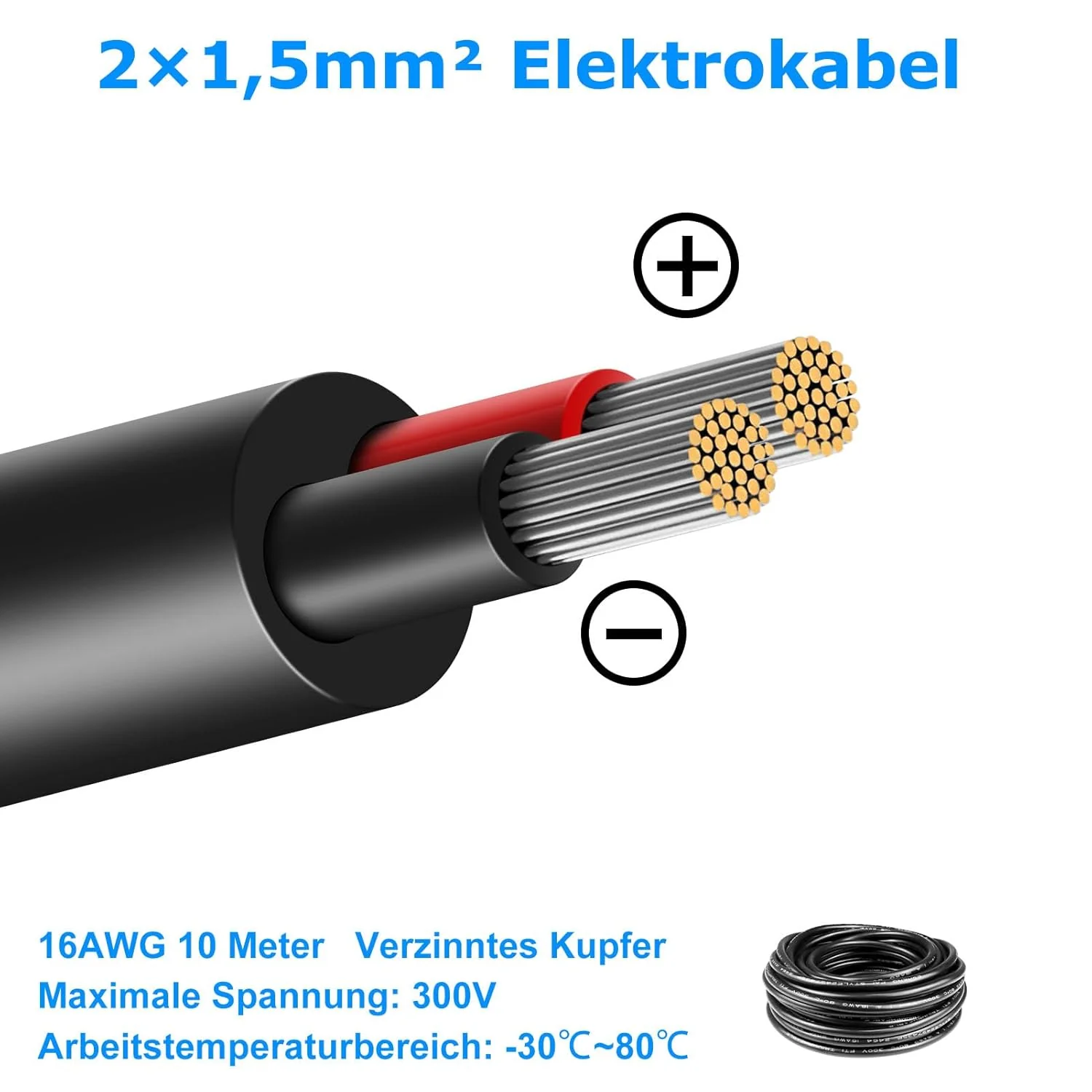 16 AWG Electrical Wire, 6/7/8 Conductor Multi-Core Tinned Copper Cable, Black/White PVC Insulated Flexible Control Wire, 10/20/50m (33ft–165ft) Options - Image 3
