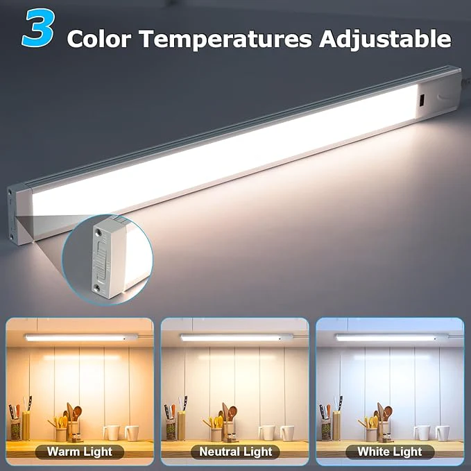 16 Inch Hand Wave Under Cabinet Lights, Ultra Bright 3000K/4000K/6000K Under Counter Lighting, Plug and Play, Dimmable LED Under Cabinet Lighting for Kitchen Cabinet, Cupboard, Closet, Desk (2 Pack) - Image 3