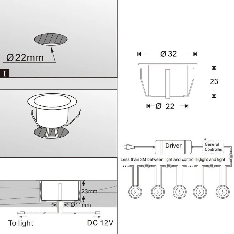 16-Pack Recessed LED Deck Lights – 0.6W Each | Warm White / Natural White  | AC100–265V Input with Power Adapter | US / EU / UK / AU Plug Options | IP67 Waterproof Inground Step Lights Kit for Deck, Garden, Yard, Stairs & Pathway Lighting - Image 7