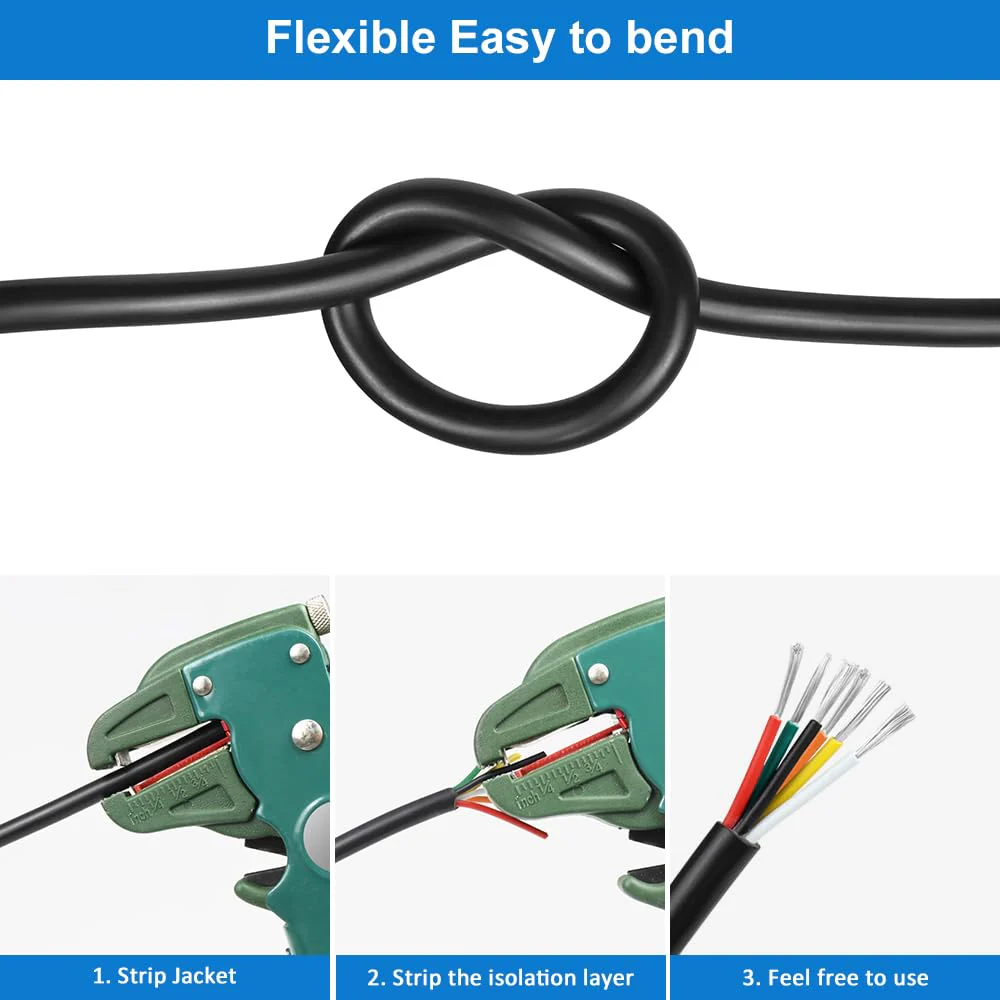 18 AWG Electrical Wire, 6/7/8 Conductor Stranded Tinned Copper Multi-Core Cable, Black/White PVC Flexible Control Extension Cord — 10/20/50m (33ft–165ft) Options - Image 12
