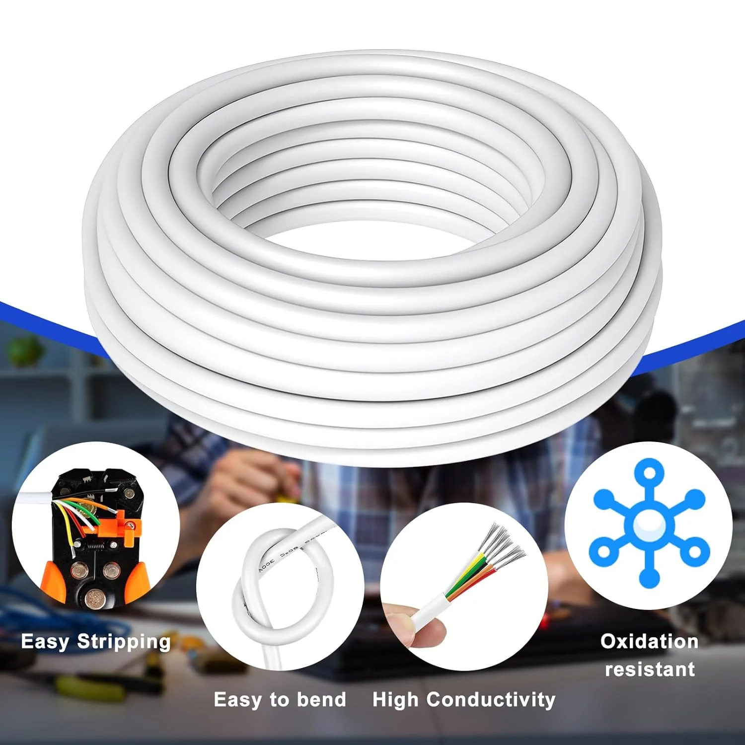 18 AWG Electrical Wire, 6/7/8 Conductor Stranded Tinned Copper Multi-Core Cable, Black/White PVC Flexible Control Extension Cord — 10/20/50m (33ft–165ft) Options - Image 5