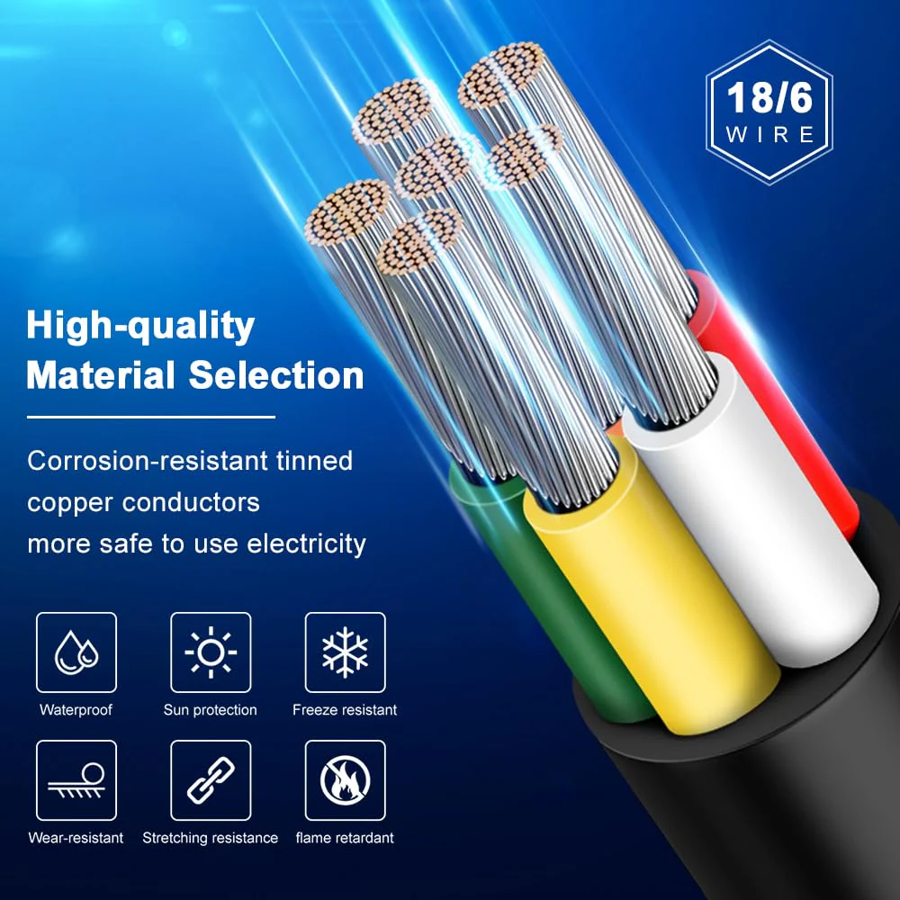 18 AWG Electrical Wire, 6/7/8 Conductor Stranded Tinned Copper Multi-Core Cable, Black/White PVC Flexible Control Extension Cord — 10/20/50m (33ft–165ft) Options - Image 9